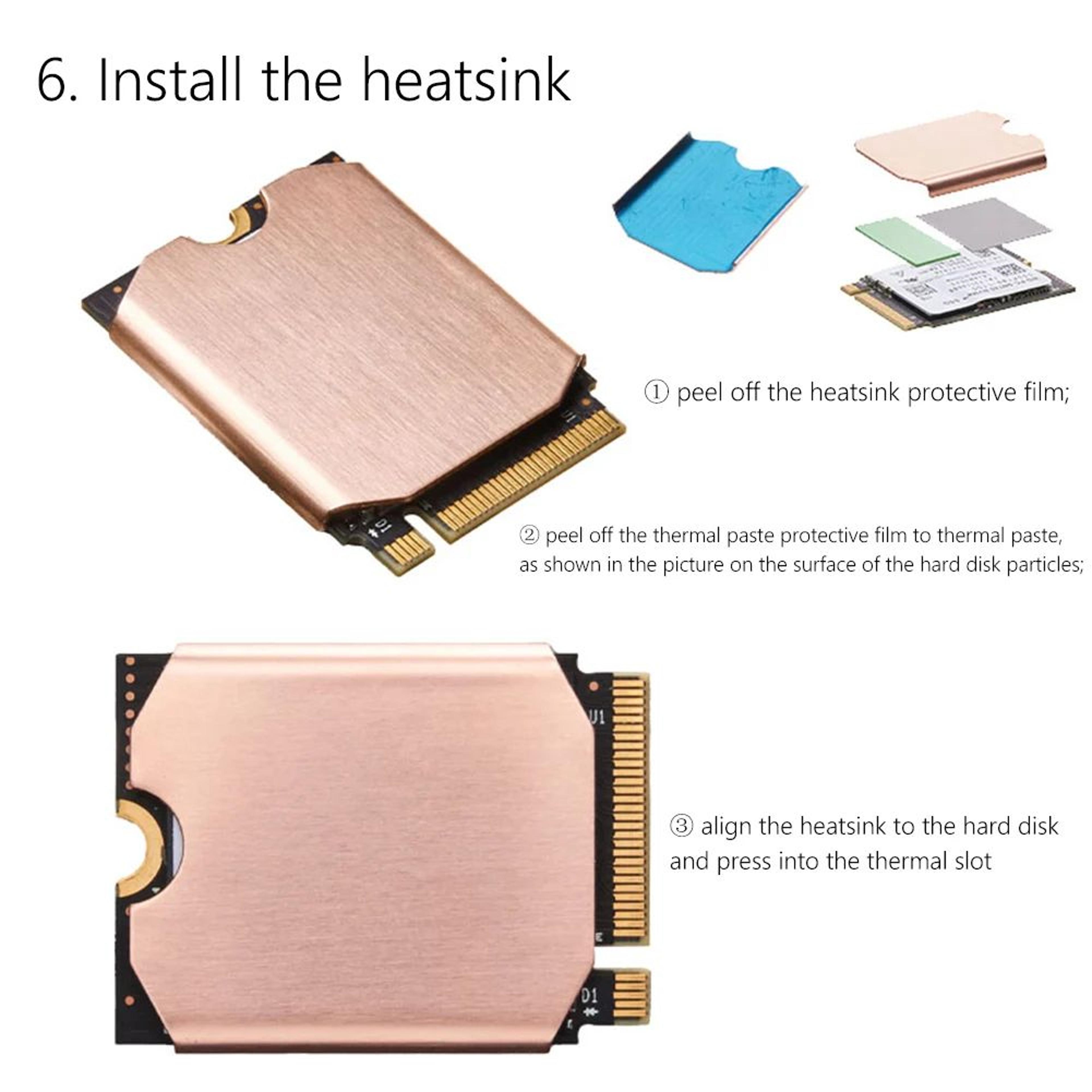 M2 2230 SSD Copper Heatsink Kit  Thermal Cooling Radiator With Silicone Pad For Steam Deck SN740 So 3