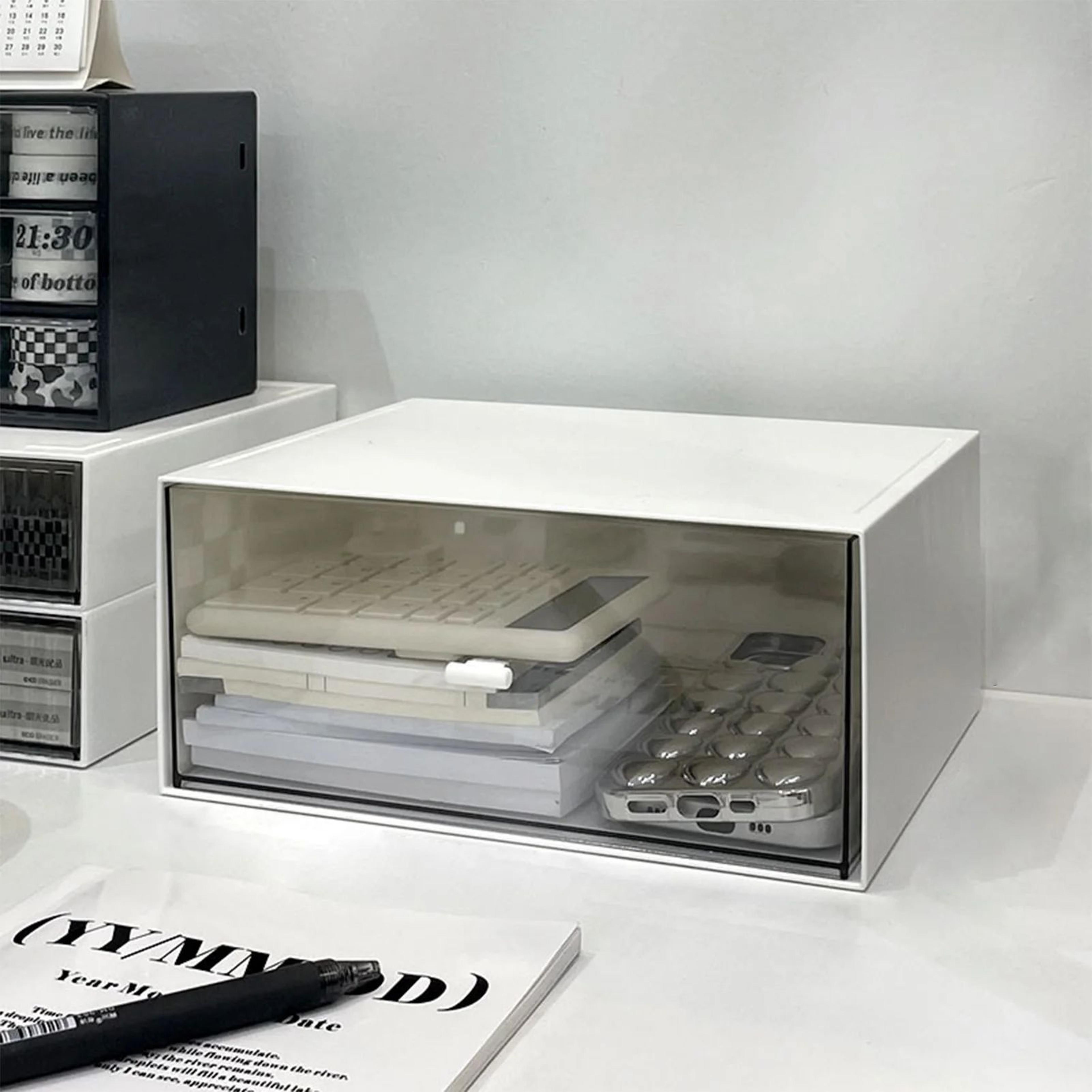 Stackable Clear Drawer Organizer Boxes  SeeThrough Modular Desktop Storage Bins For Crafts Makeup J 5