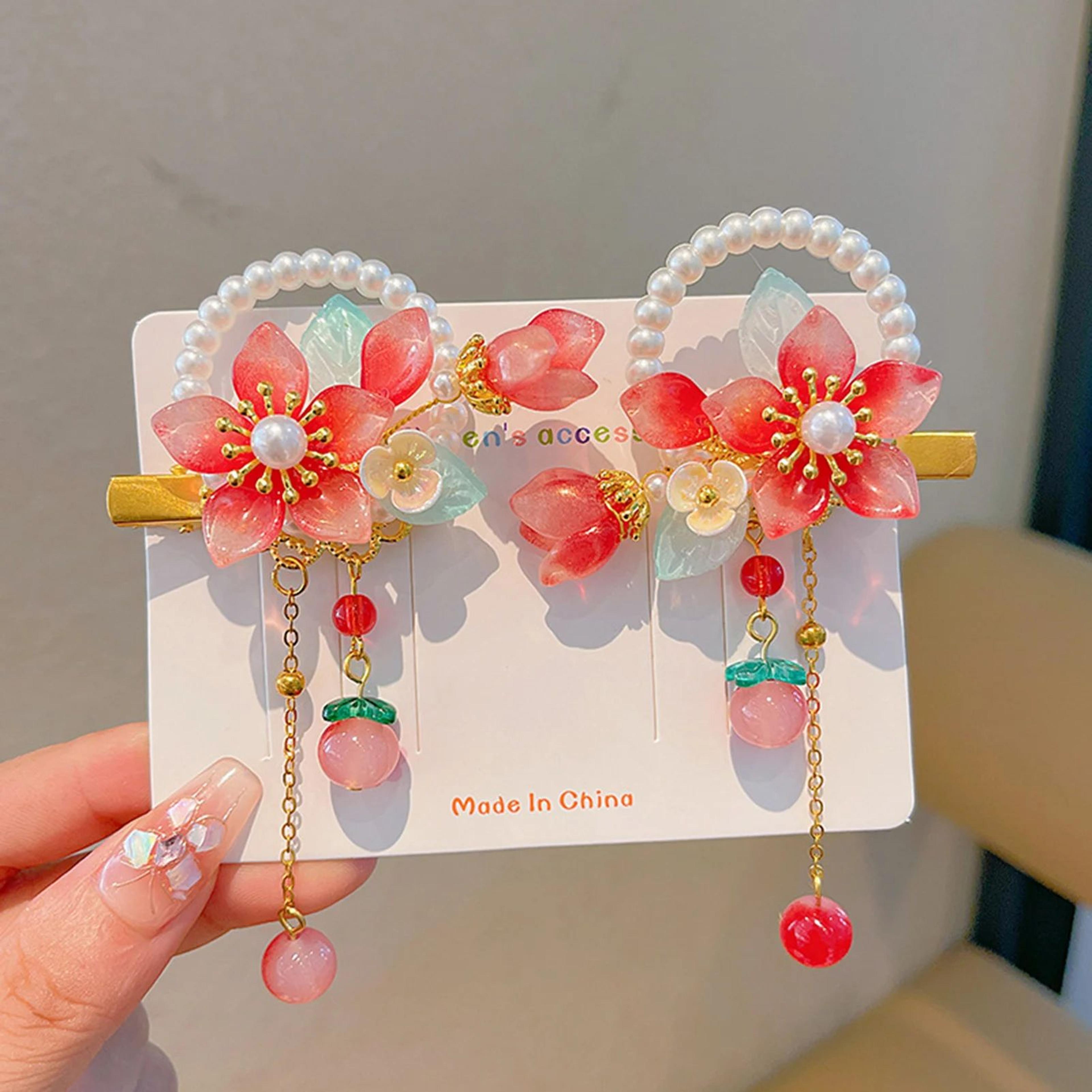 Chinese Floral Tassel Hair Clip  Elegant Alloy Hanfu Cheongsam Hair Accessory For Weddings Banquets 11