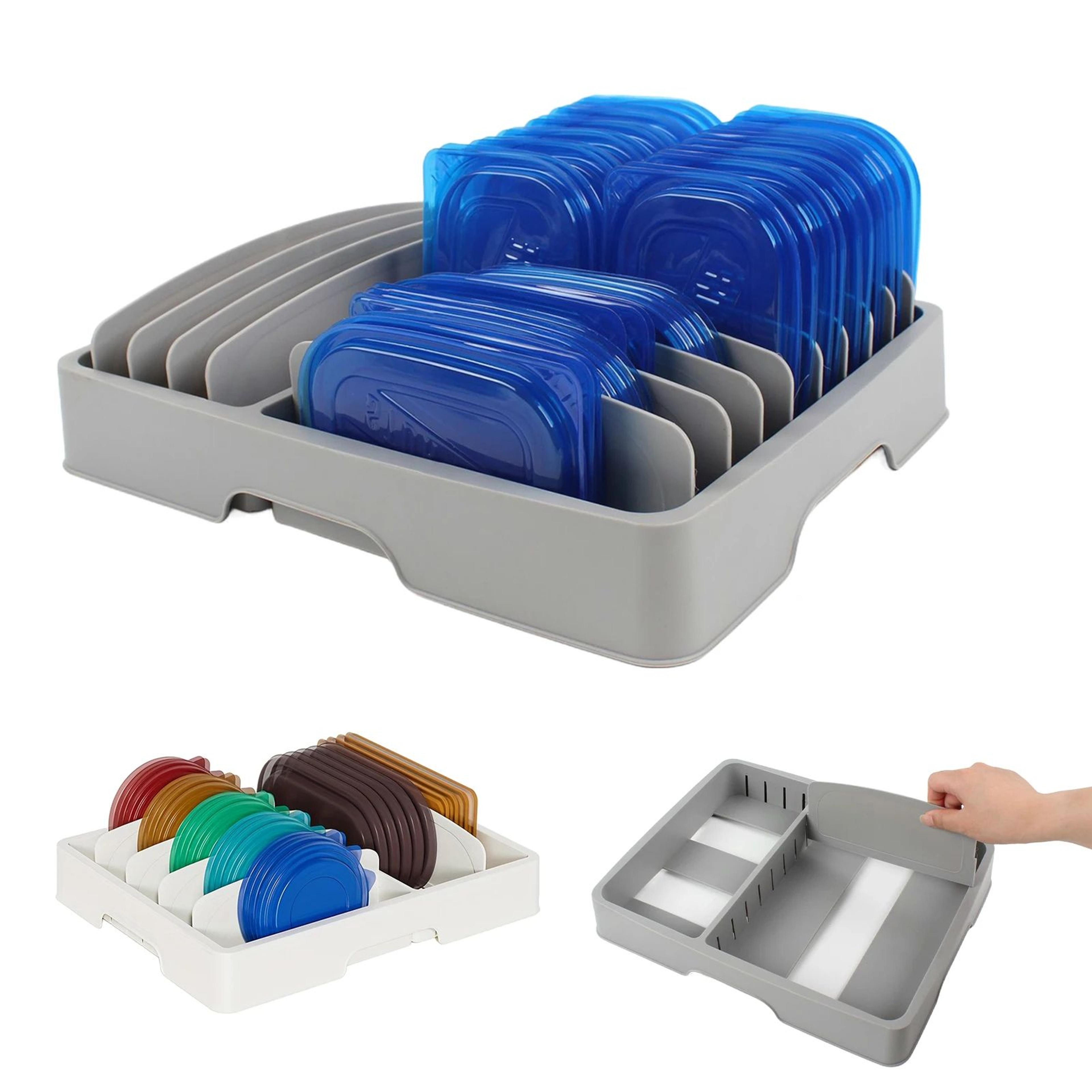 Adjustable Food Container Lid Organizer  Plastic Storage Holder For Orderly Kitchen Cabinets Drawer 2