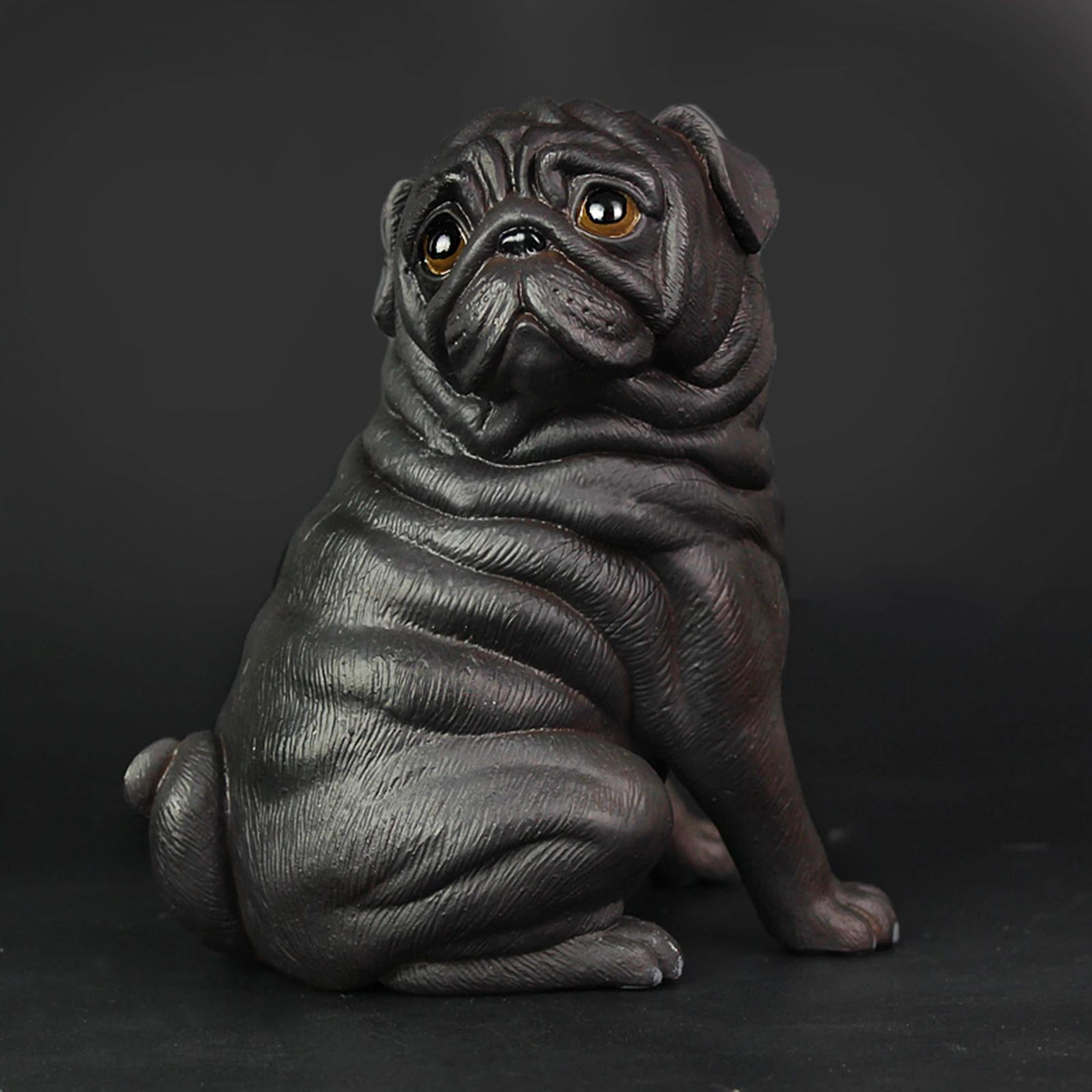 Realistic Pug Dog Statue  Cute Durable Plastic Figurine For Home Garden And Desk Decor And Thoughtf 0
