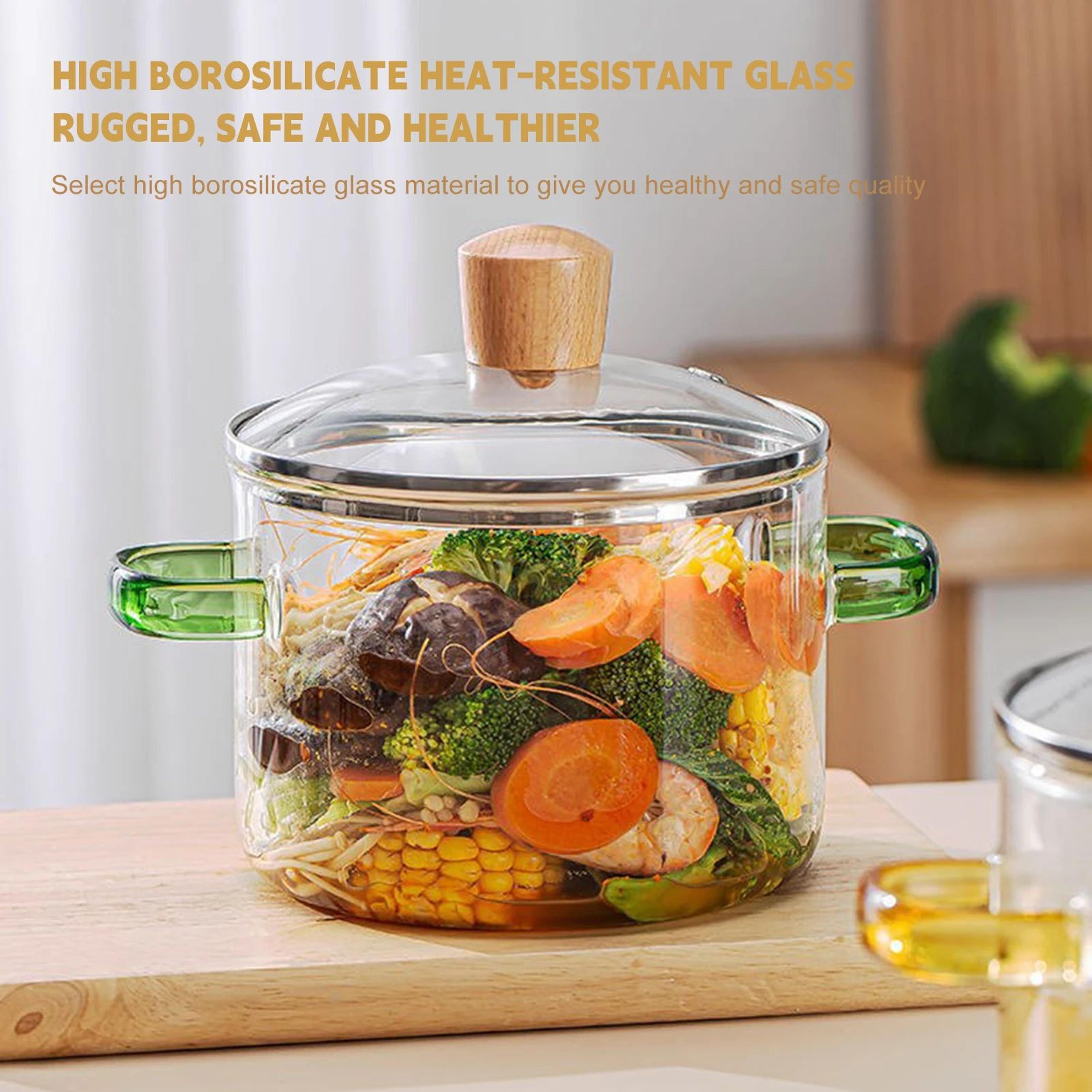 clear glass cooking saucepan with lid – borosilicate pot with double handles for easy viewing, soup, oatmeal and ramen