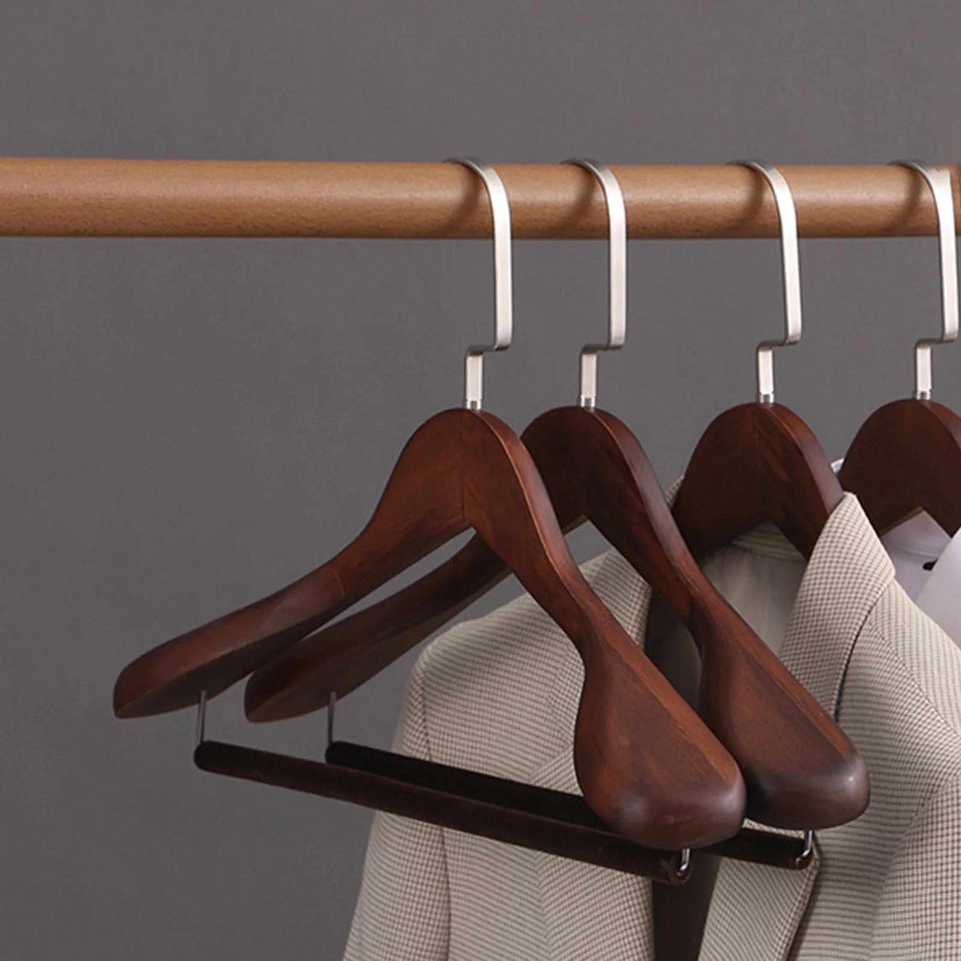 Solid Wood Suit Hanger  Flocked Closet Organizer For Gentle Garment Support Tidy Bedrooms And Daily 4