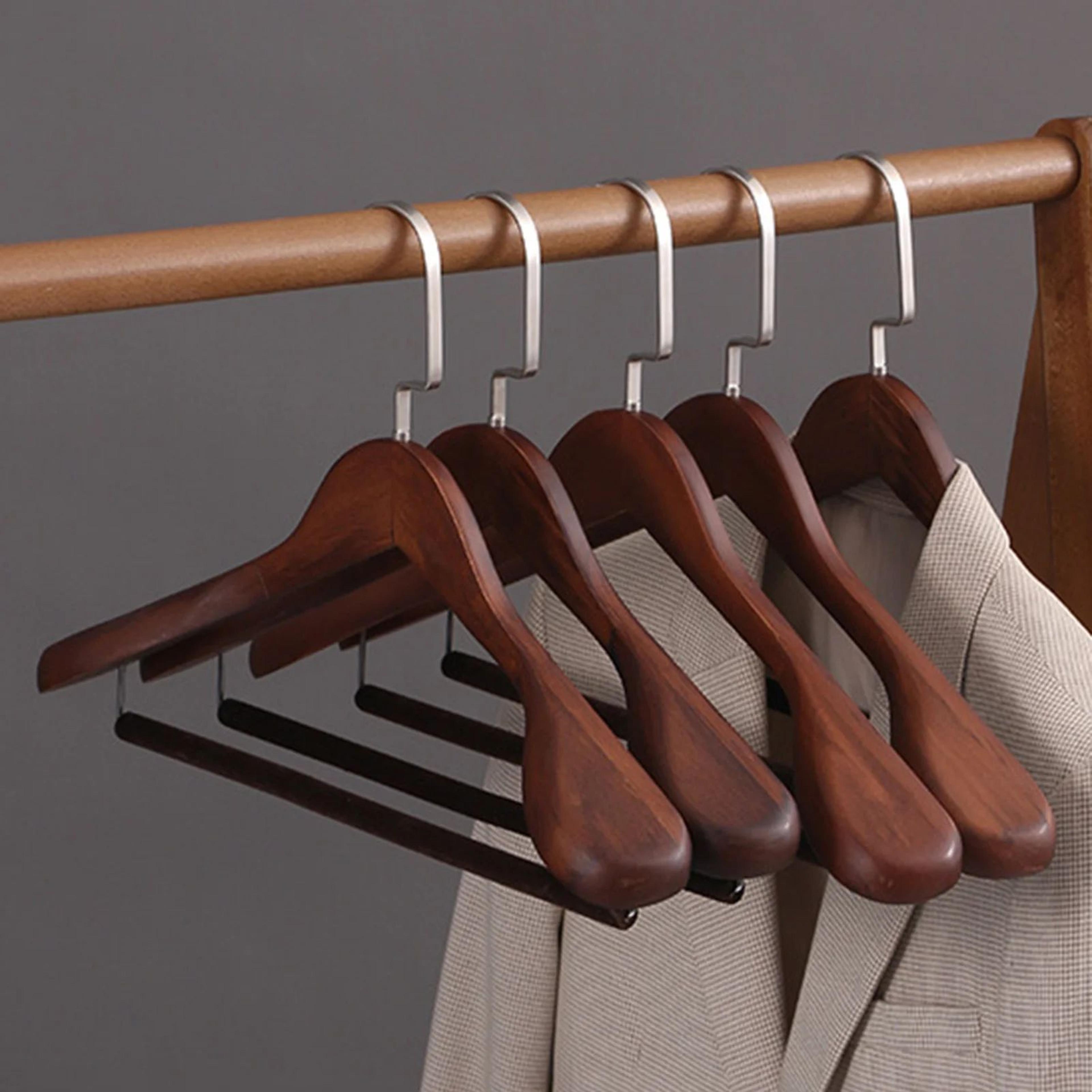 Solid Wood Suit Hanger  Flocked Closet Organizer For Gentle Garment Support Tidy Bedrooms And Daily 0
