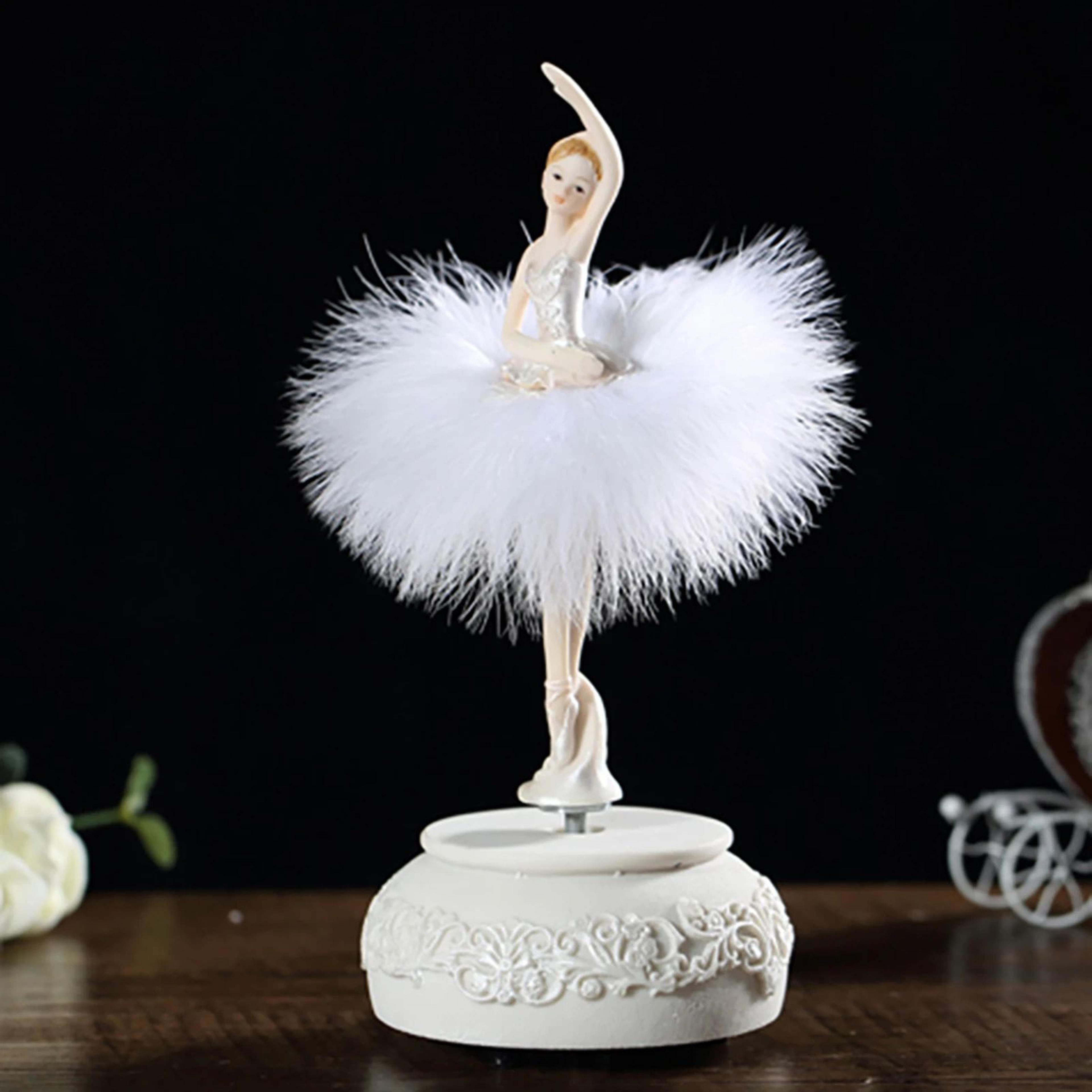 ballerina music box doll – elegant resin and feather replacement figure for compatible musical boxes and shelf display