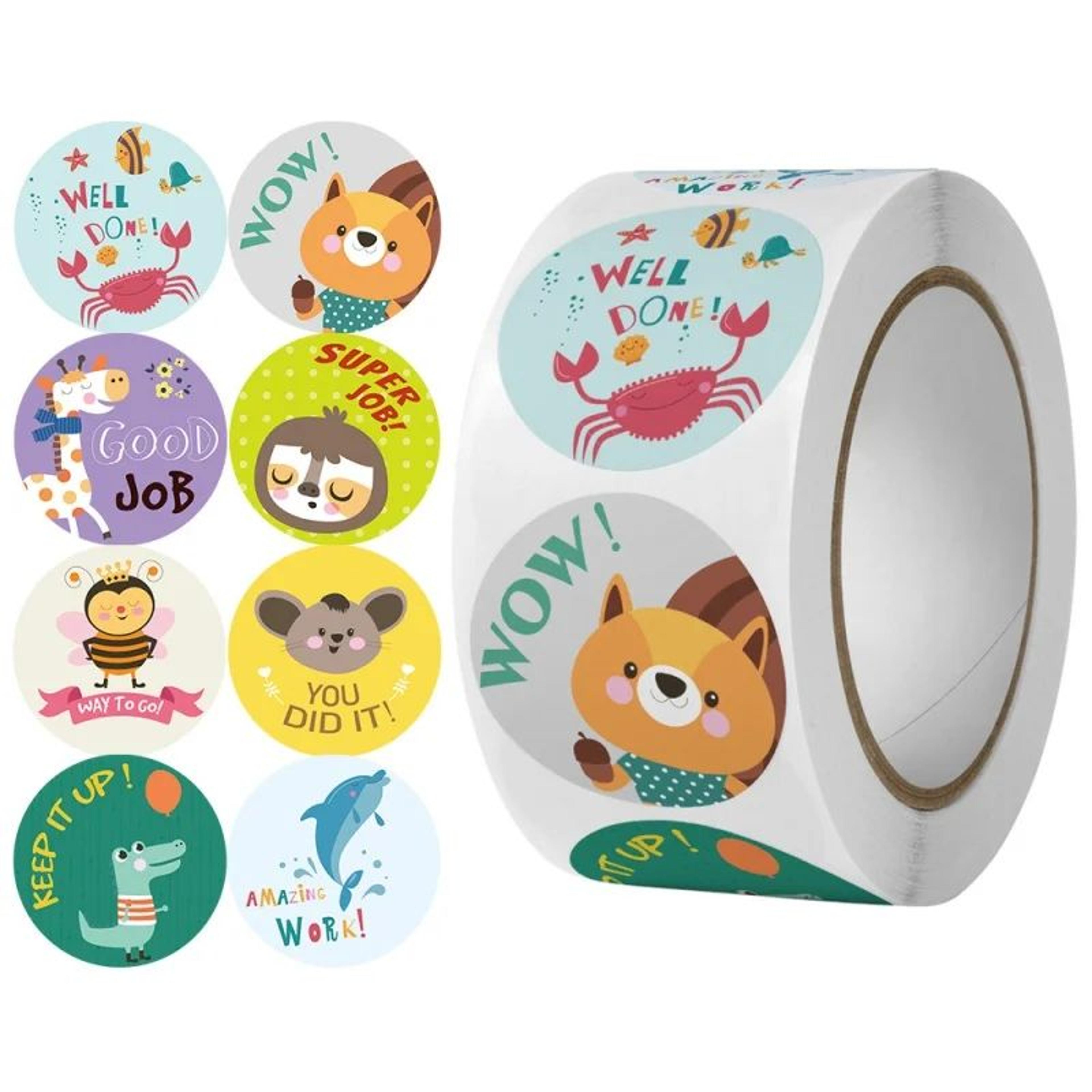 Cartoon Animal Stickers  Roll Of Fun Round Reward Labels For Teachers School Photocard Decor  Gift  6