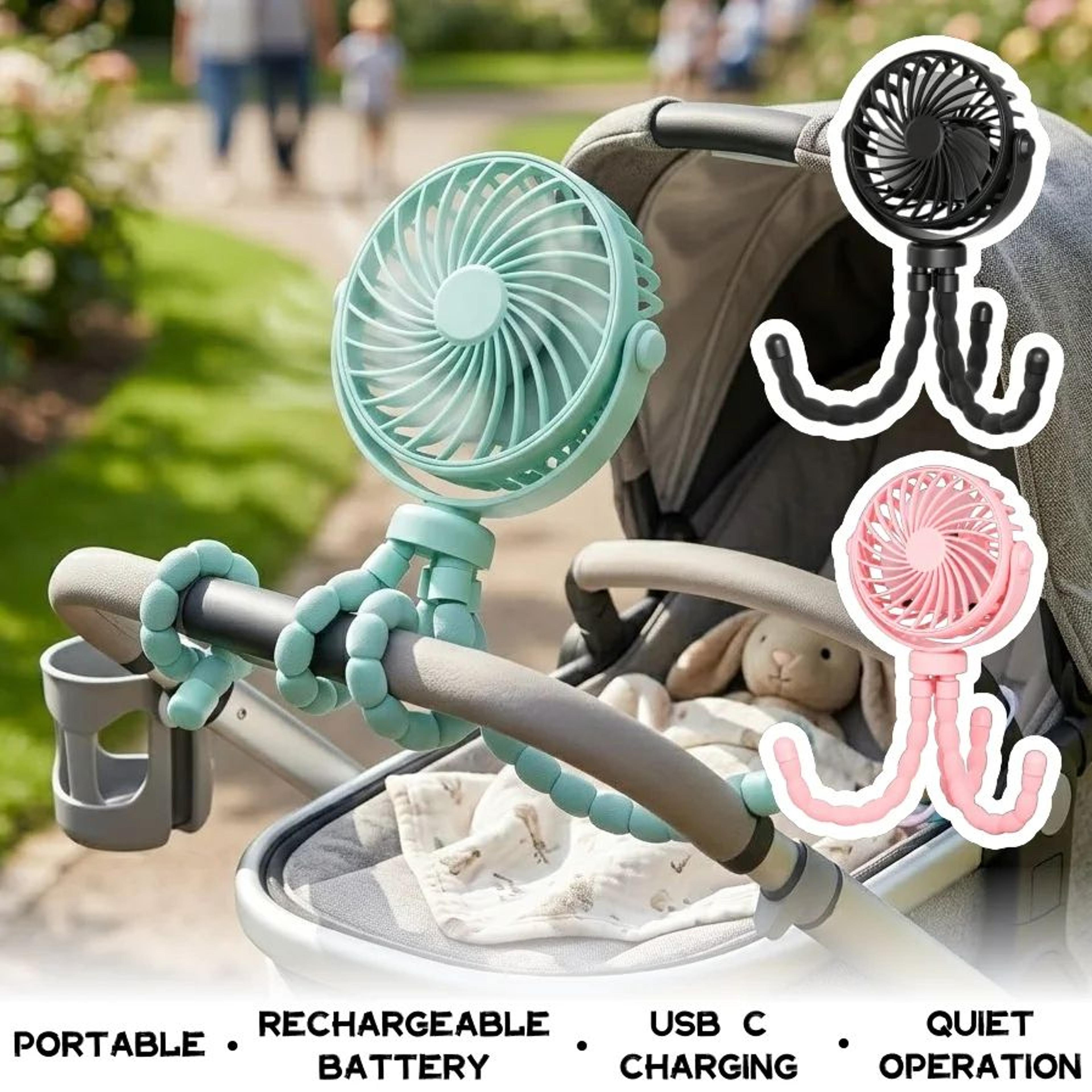 portable tripod fan – usb rechargeable mini fan with flexible legs and 3 speeds for strollers, travel and desk cooling