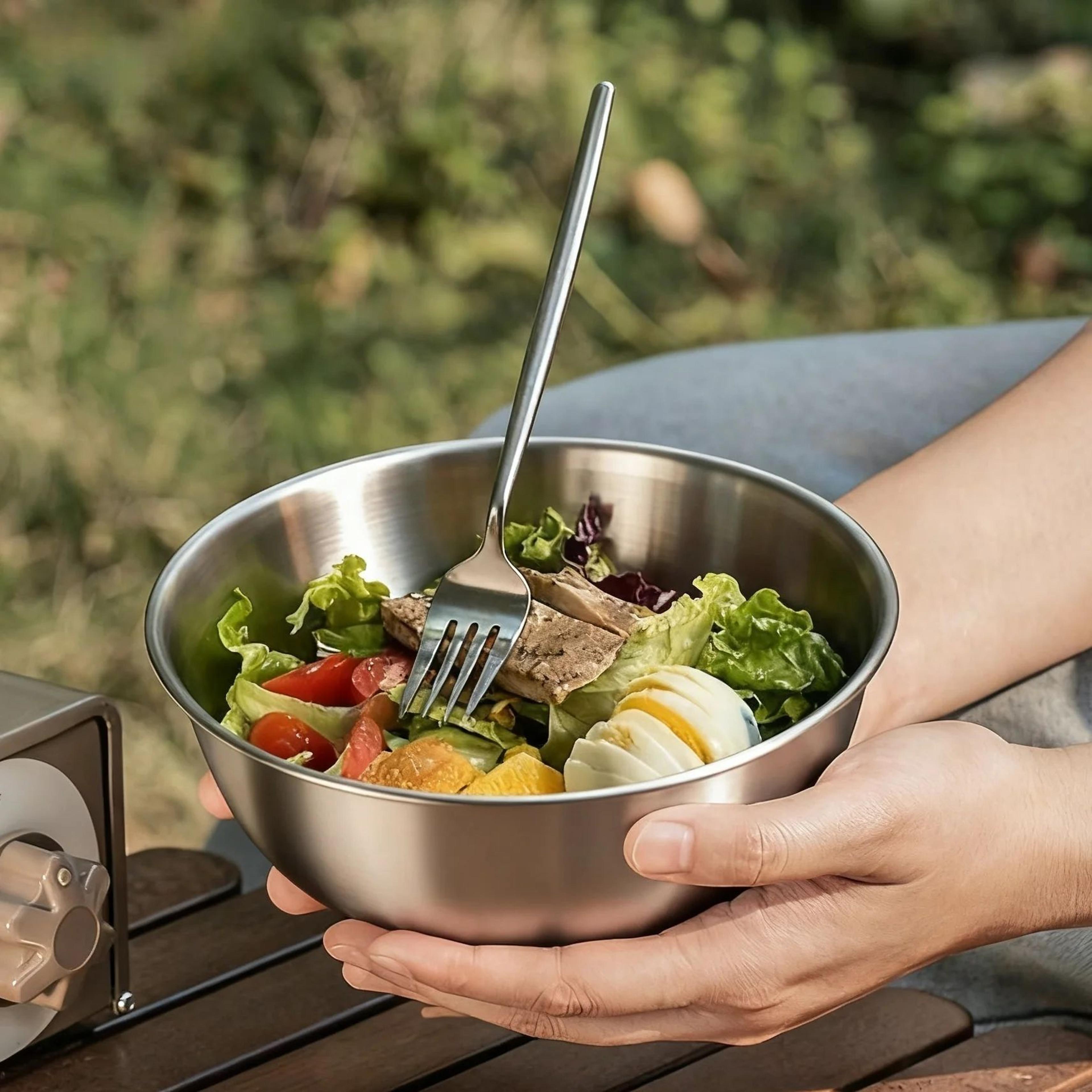 stainless steel bowl set – large capacity bowls with scale lines for easy food prep, salads, storage & camping cooking