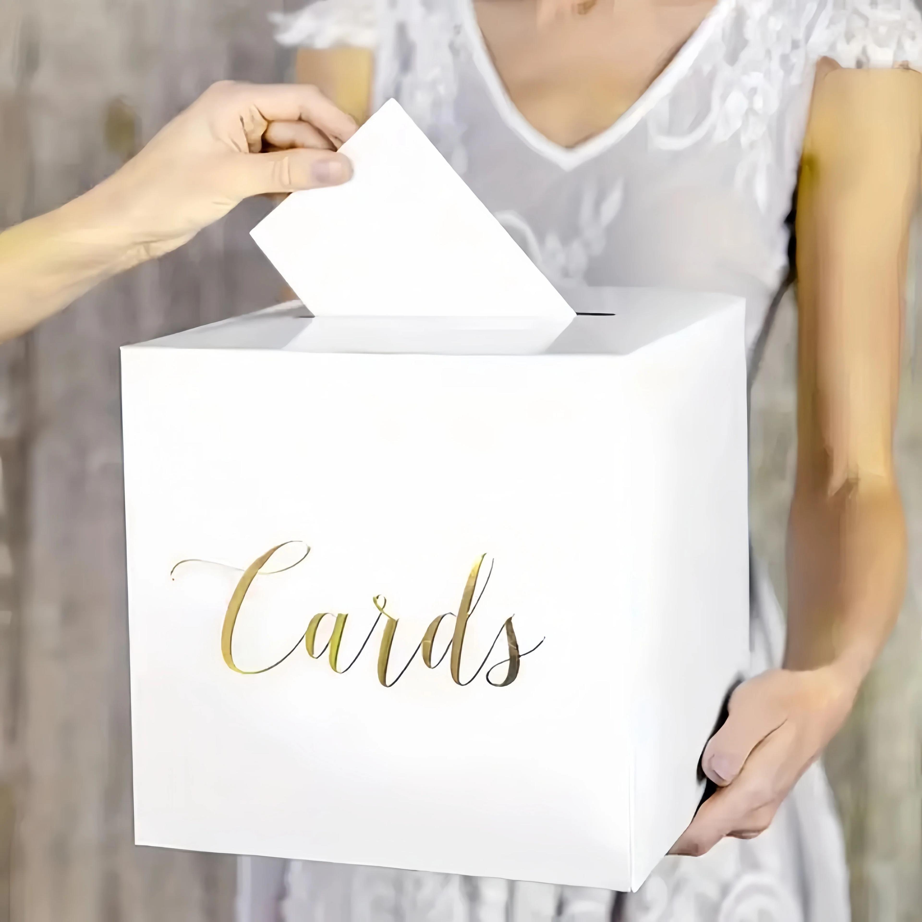 White Card Box  Gold Foil Design With 10 Cards For Wedding Receptions Baby Showers Voting Games And 1