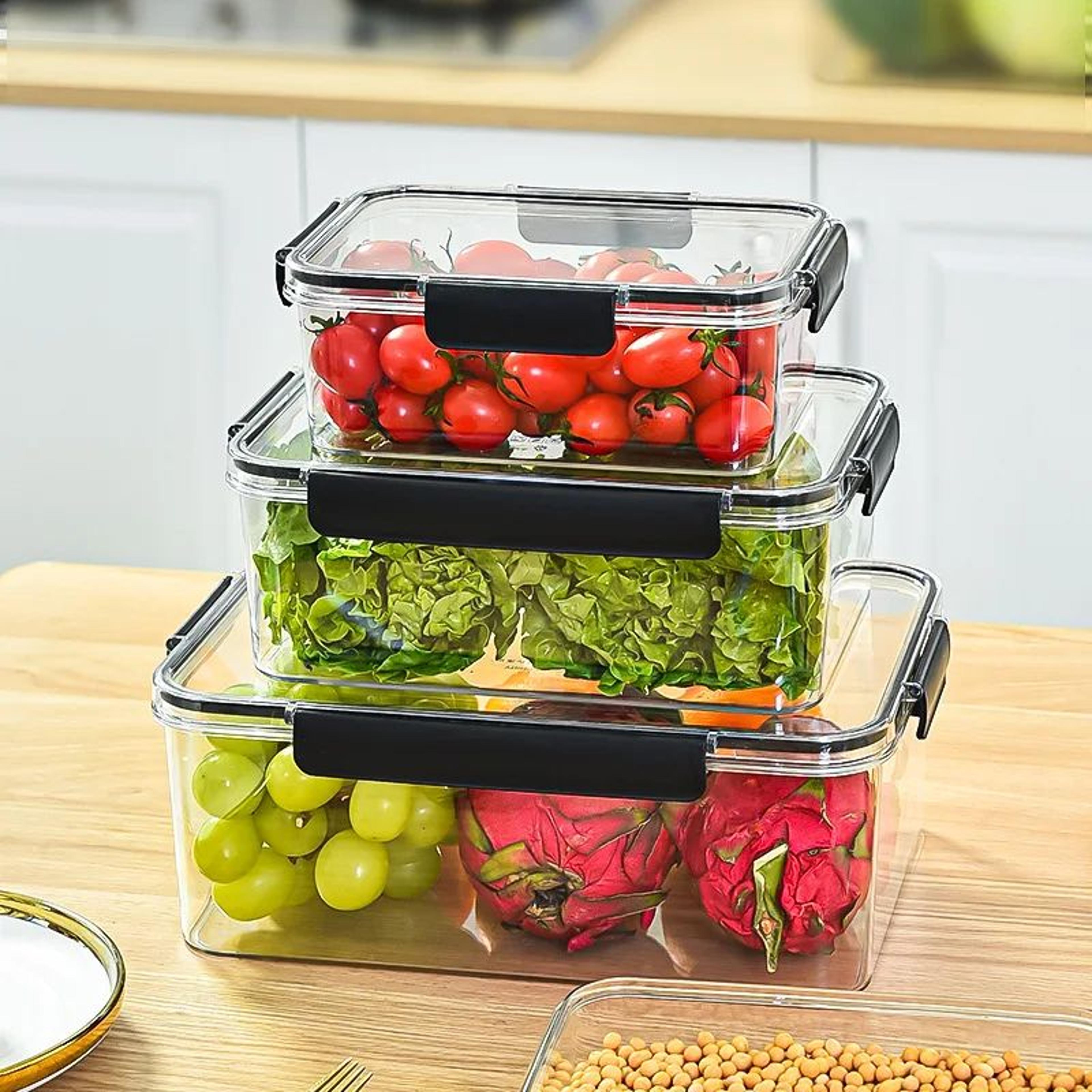 clear refrigerator storage boxes – sealed pet food containers in 3 sizes for neat fruit, vegetables and packed lunches