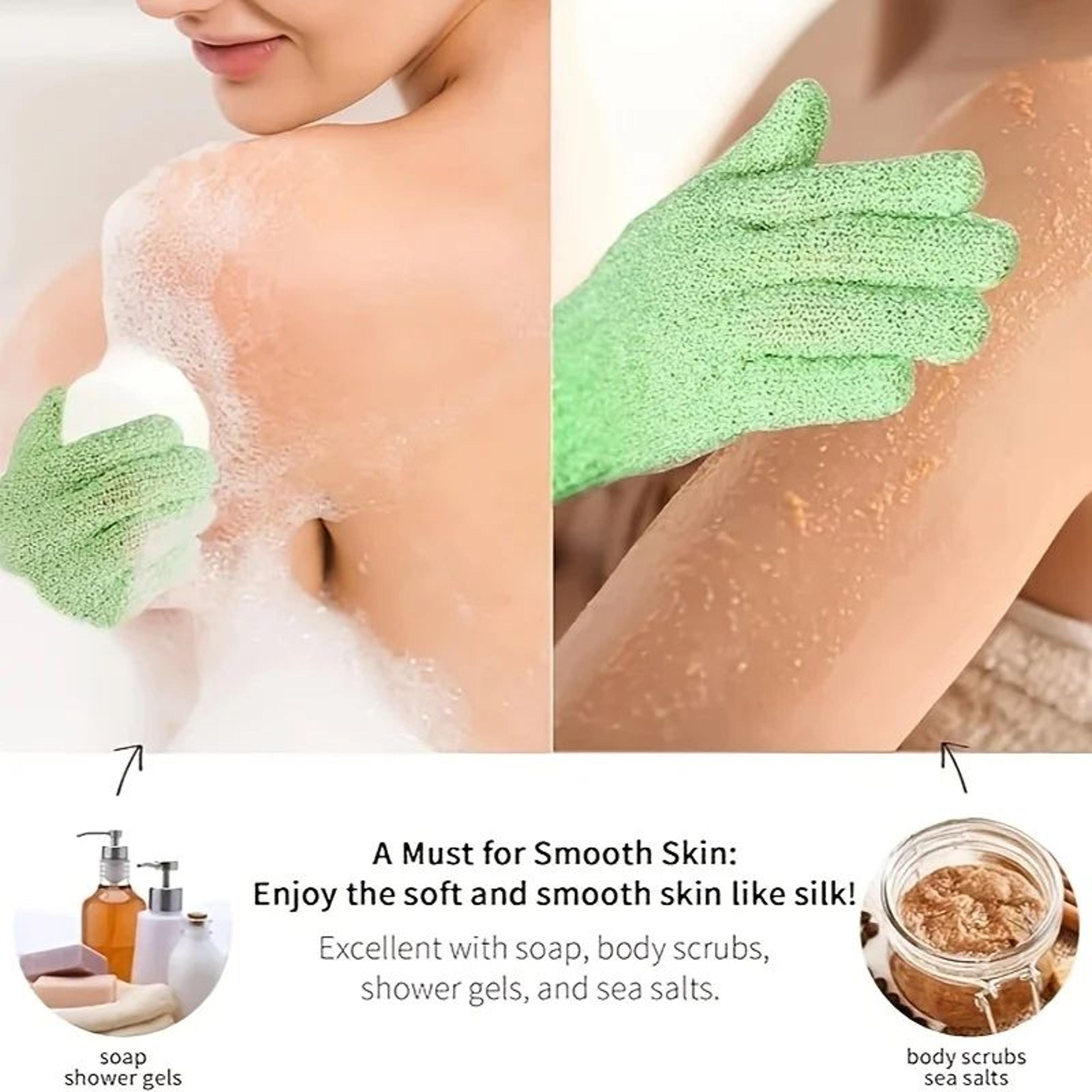Exfoliating Shower Gloves  DoubleSided Body Scrub Mitts For Dead Skin Removal And SmootherFeeling S 2