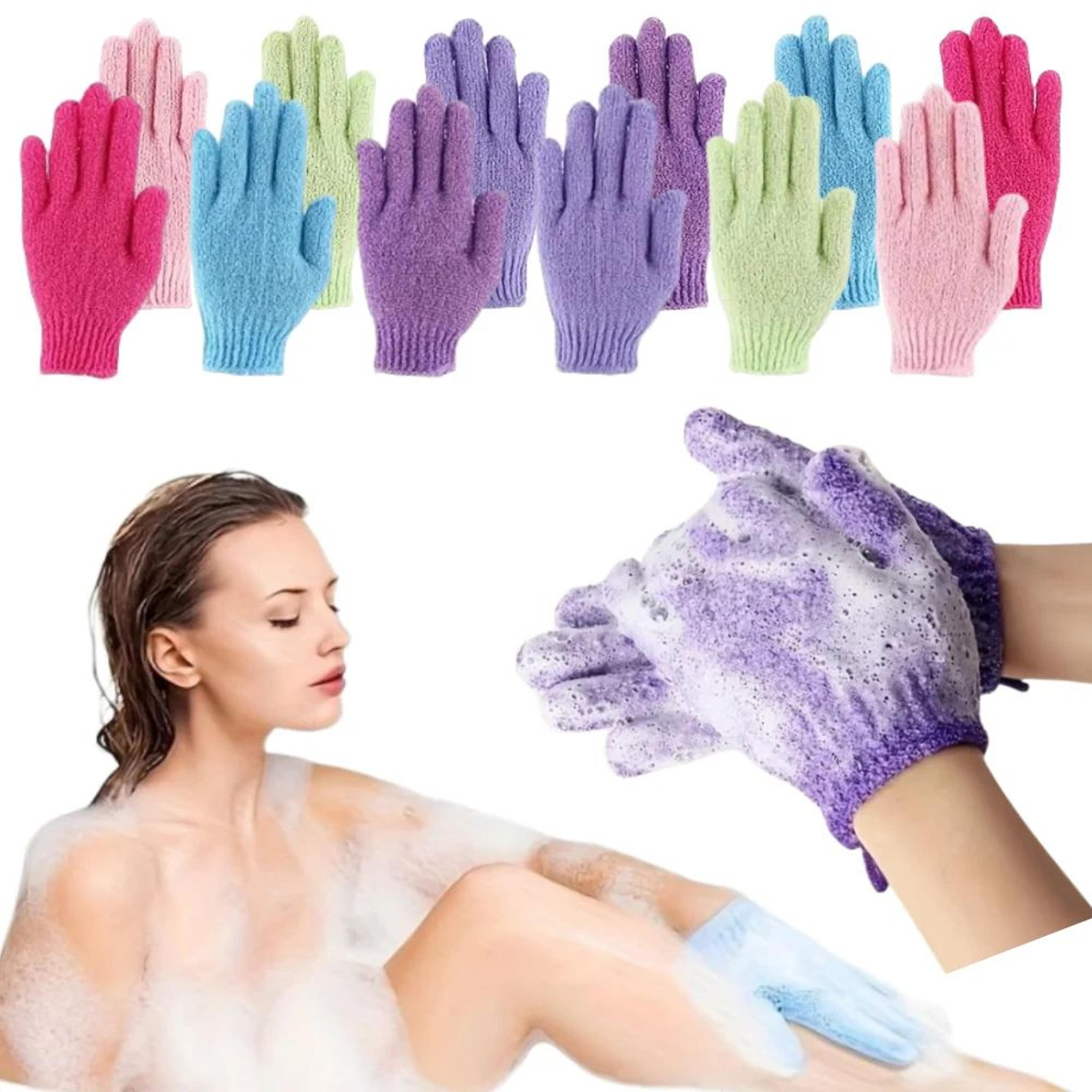 exfoliating shower gloves – double-sided body scrub mitts for dead skin removal and smoother-feeling skin at bath time
