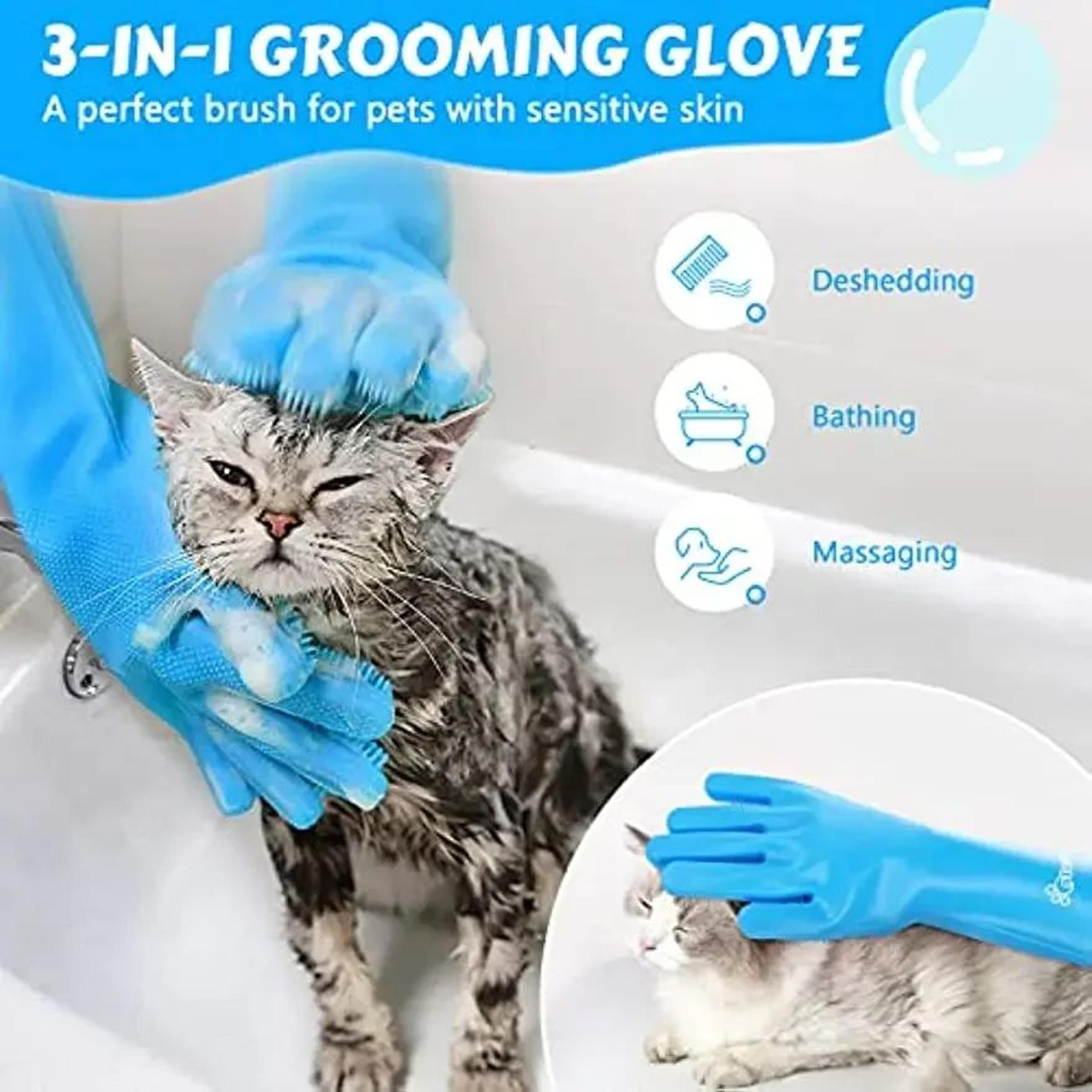 Pet Grooming Gloves  Soft Silicone Bathing Scrubbers For Dogs  Cats Shampoo Cleaning And Loose Hair 4