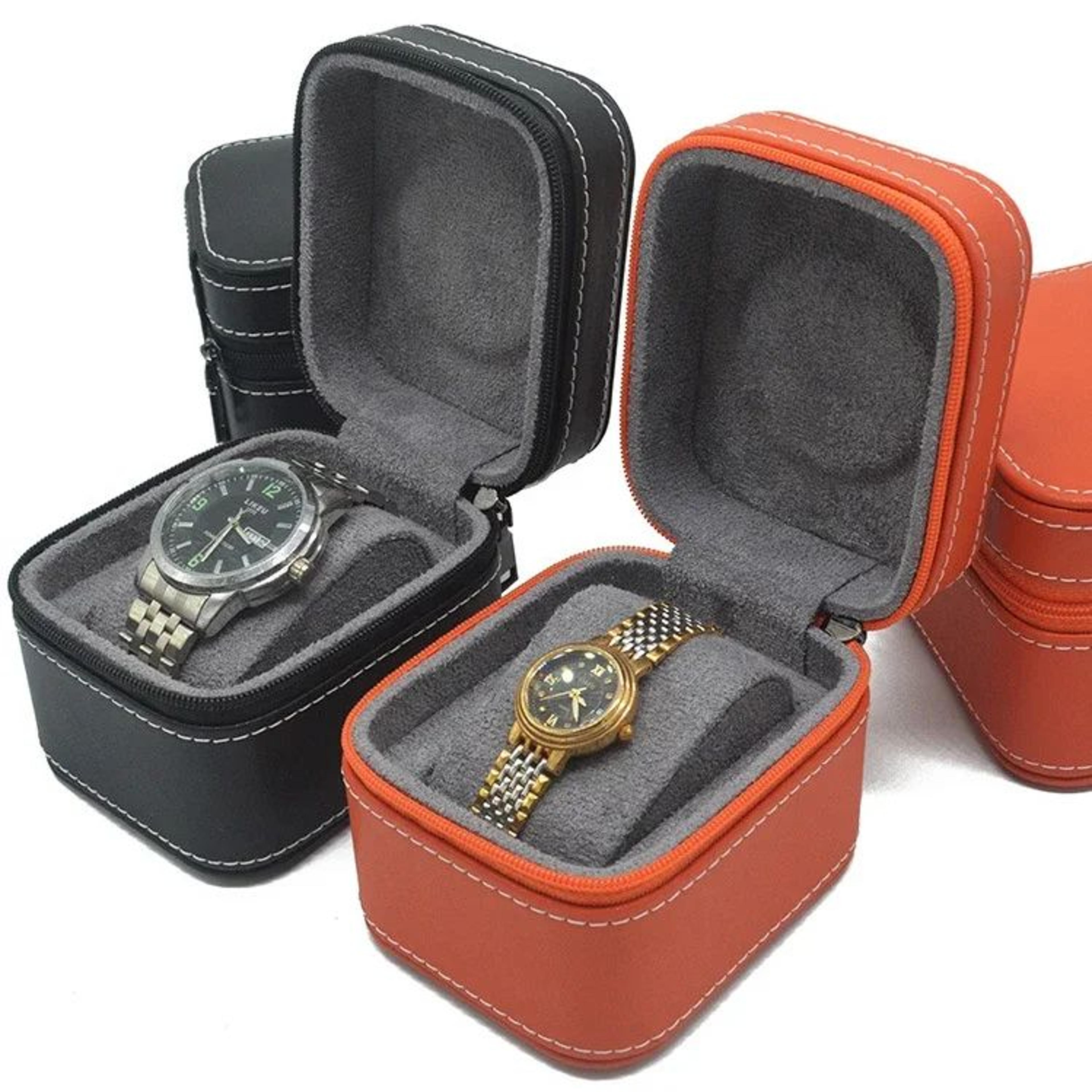 single watch travel case – pu leather square storage box with removable cushion for portable organization & gift ideas