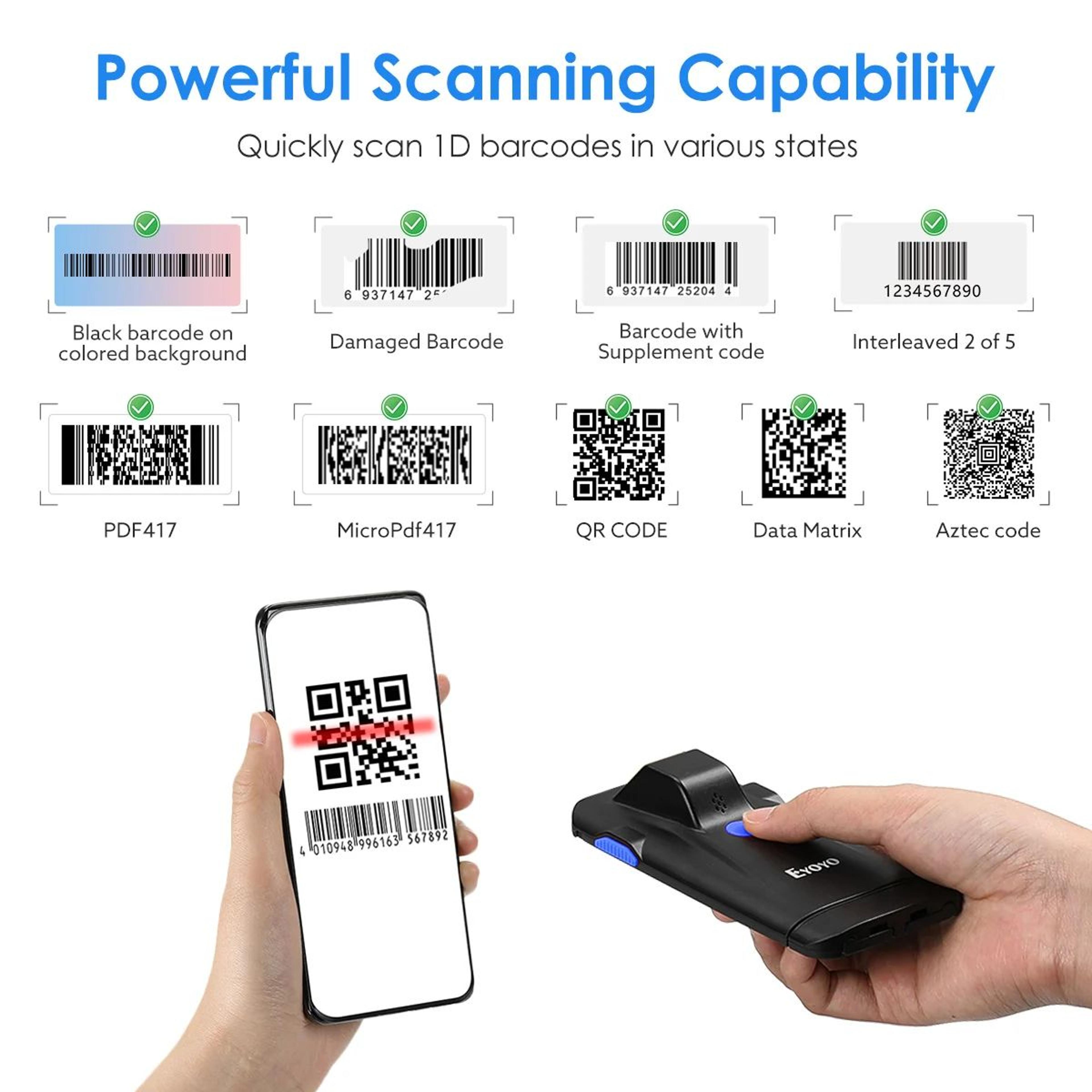 Phone Back Clip Barcode Scanner  Bluetooth 24 GHz  USB 1D2D Code Reader With Adjustable Mount For A 1