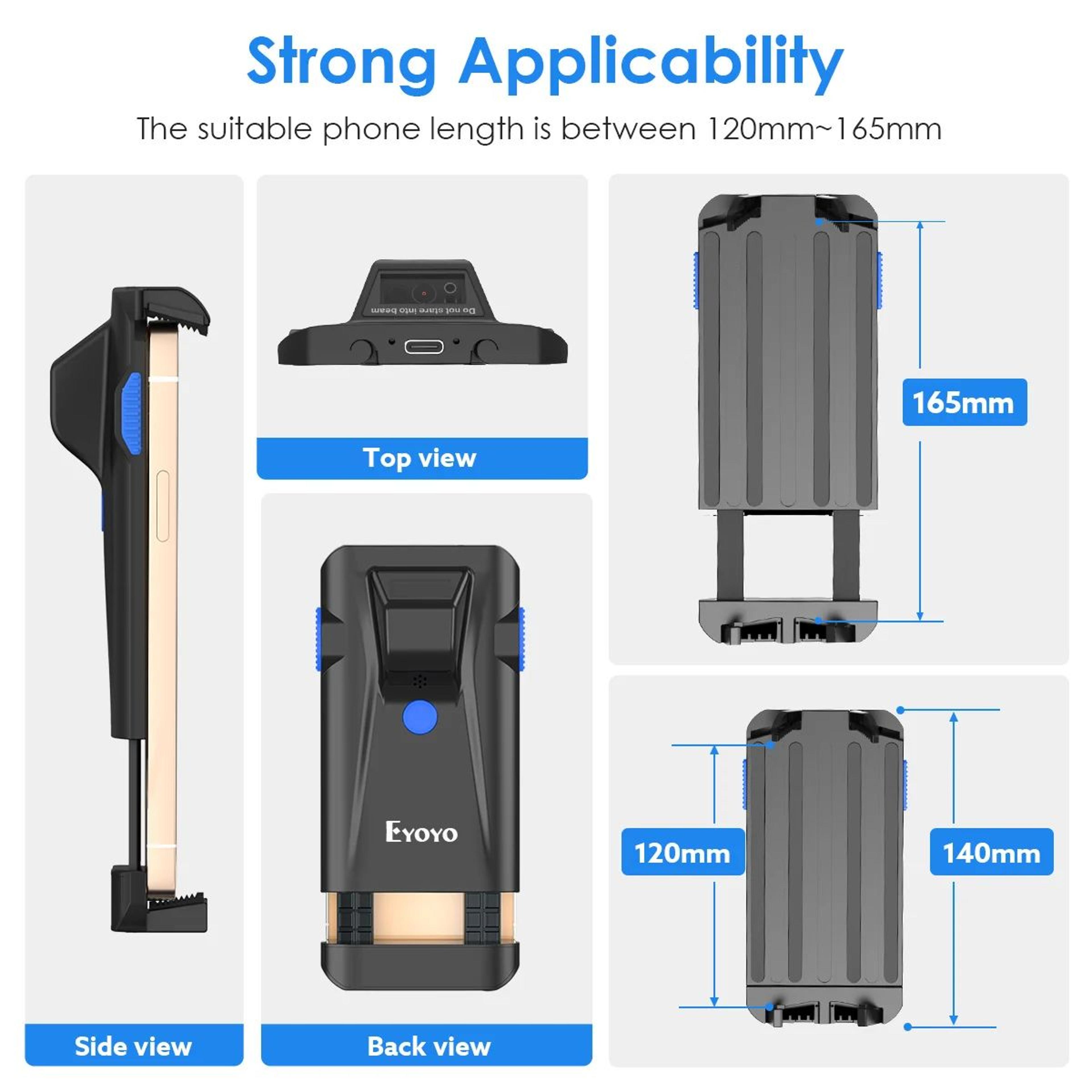 Phone Back Clip Barcode Scanner  Bluetooth 24 GHz  USB 1D2D Code Reader With Adjustable Mount For A 3