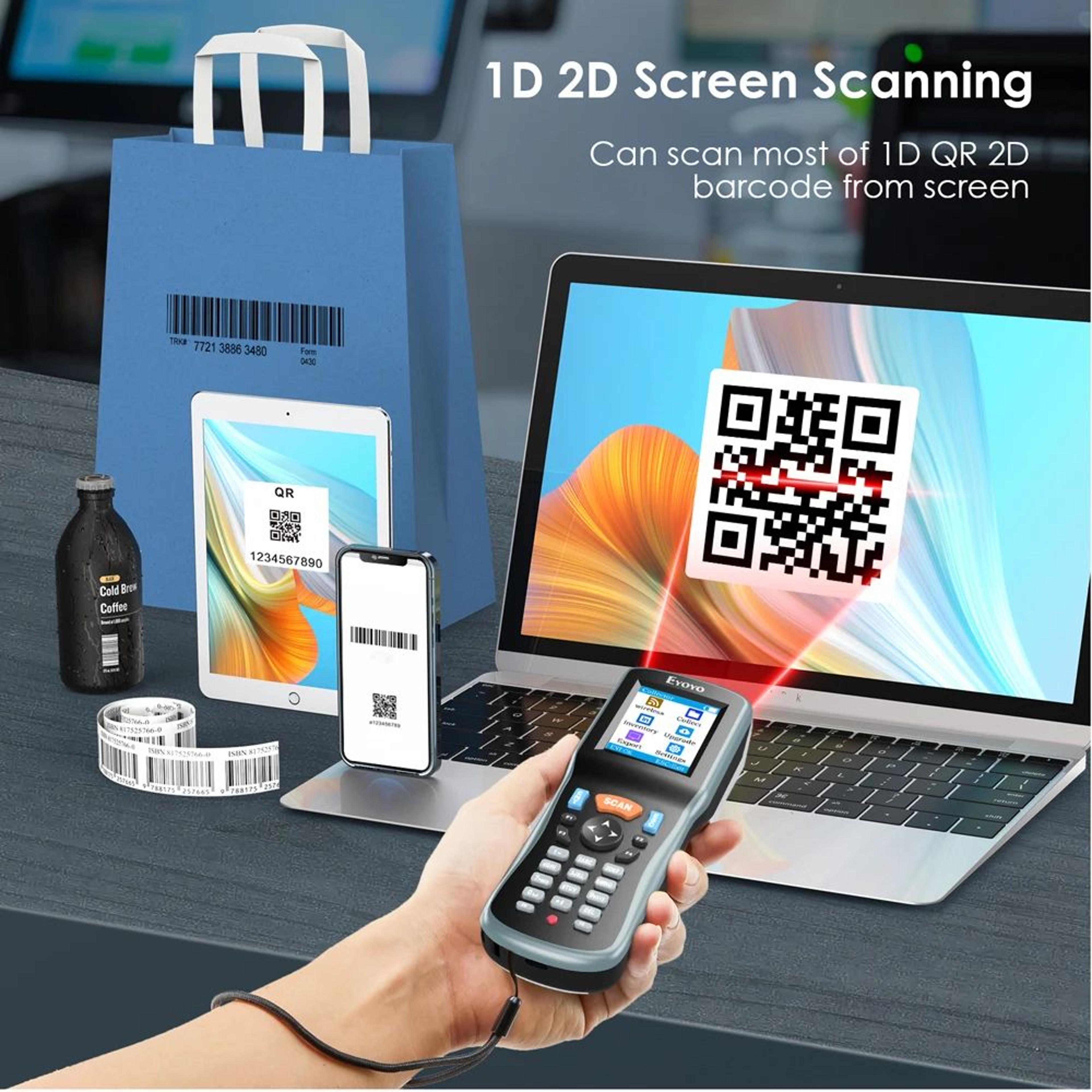 Inventory Barcode Scanner  Mobile 1D2D QR Data Collector With 22 In Color LCD USB Receiver And Stoc 2