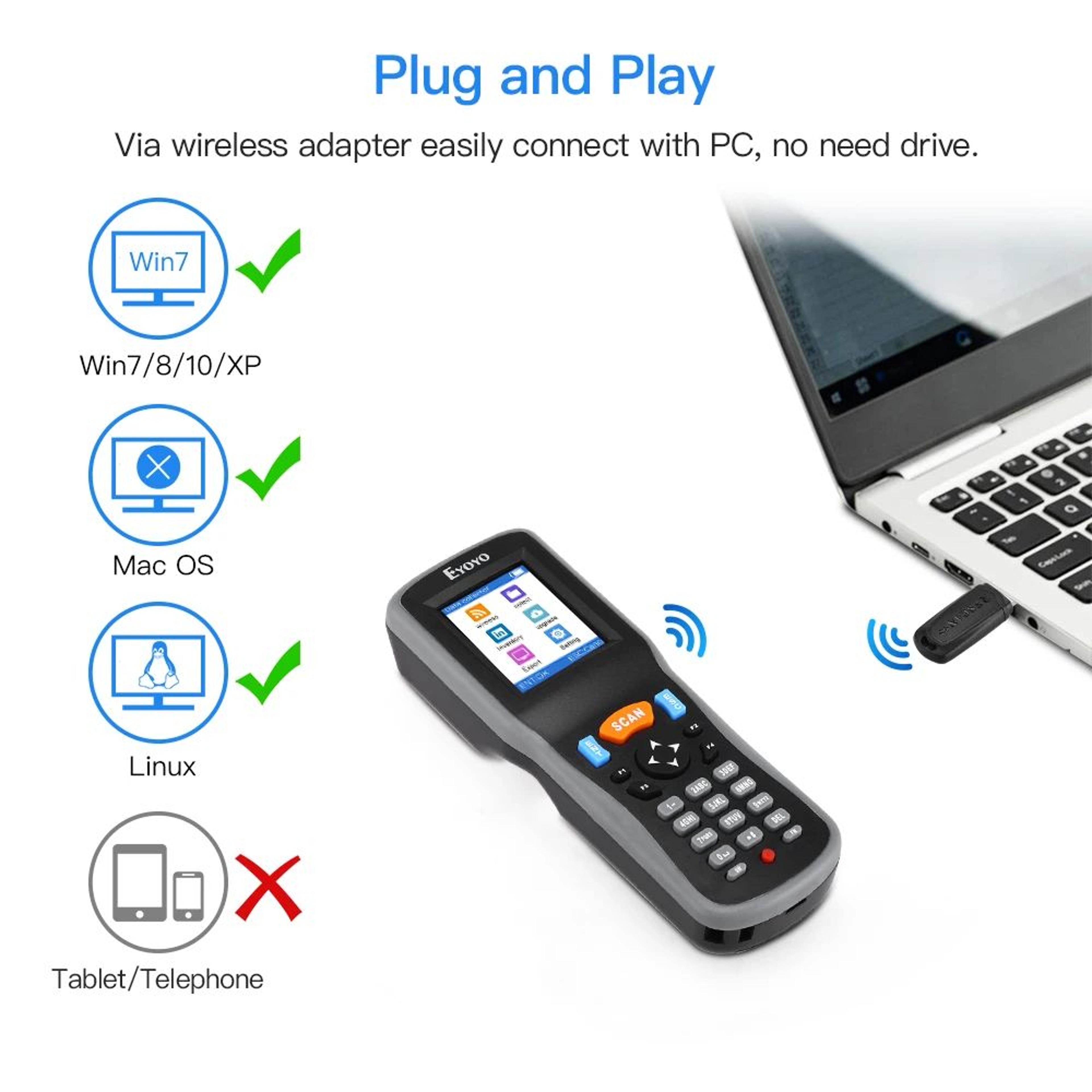 1D Inventory Barcode Scanner  Wireless Handheld Data Collector With 22 In Color LCD And USB Receive 5