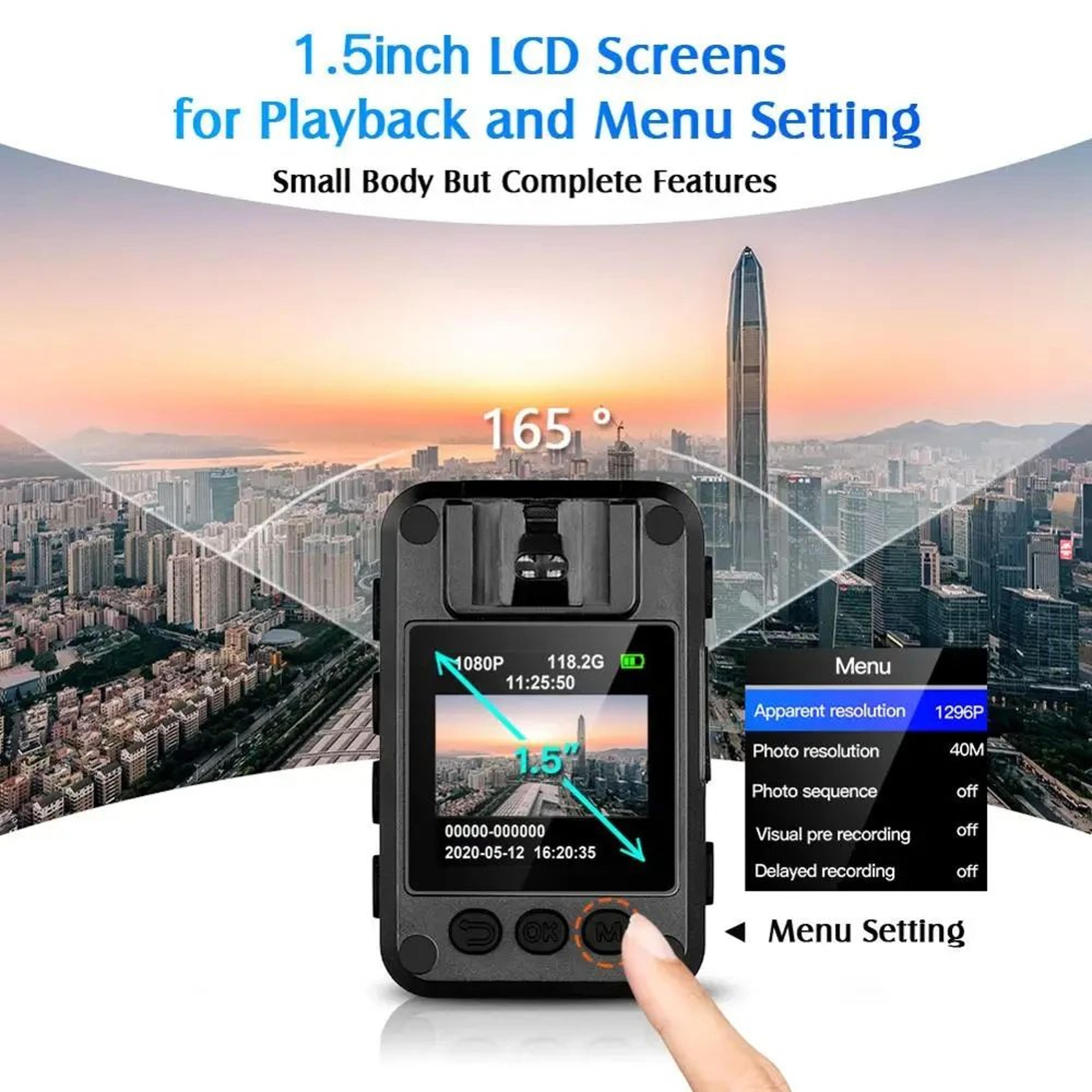 Mini Body Camera  1296p Video 165 FOV  IR Night Vision With 2600 MAh Battery  256 GB Memory Support