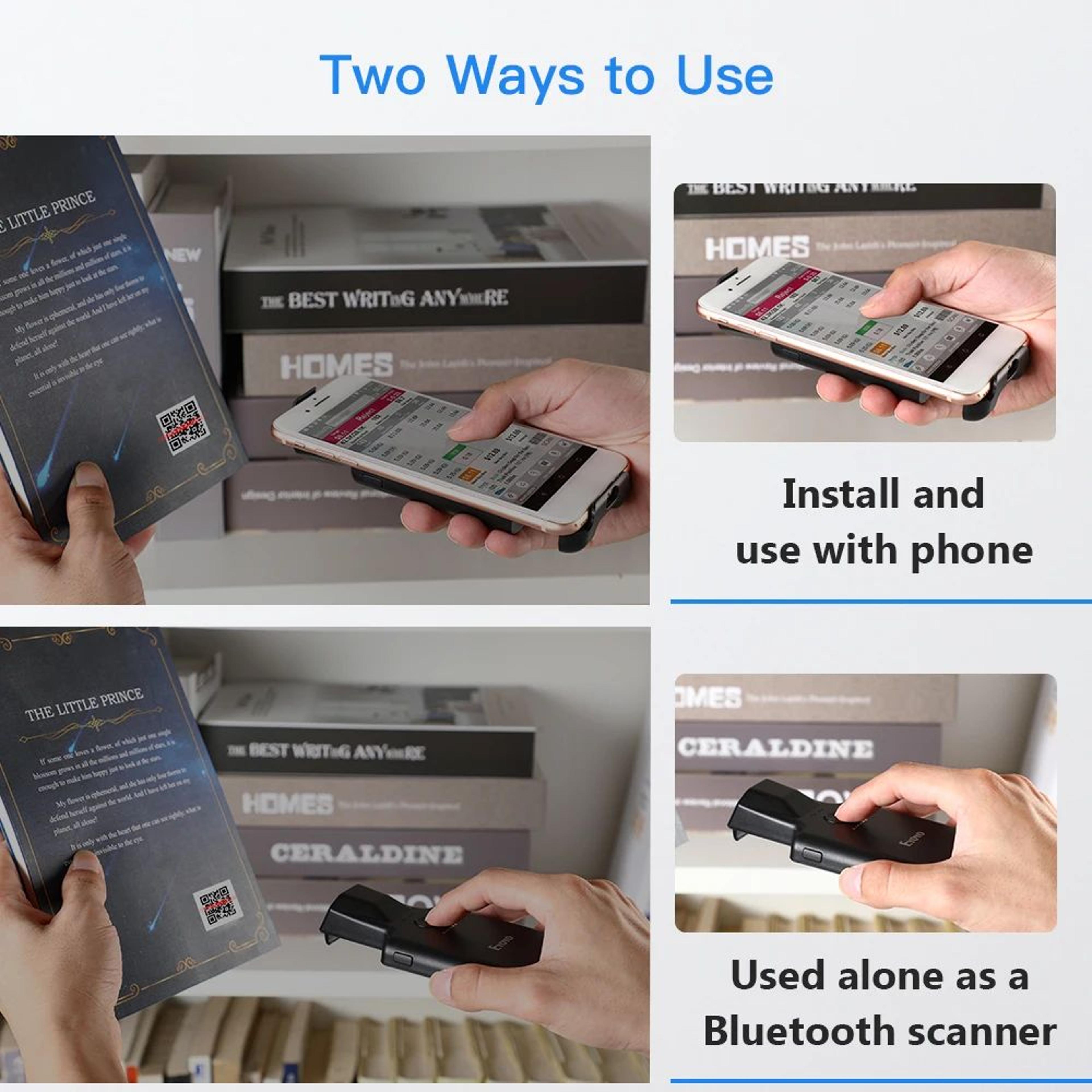 Bluetooth Barcode Scanner  Mobile Back Clip 1D2D QR Reader With 1050mAh Battery And 3 Scan Buttons  2