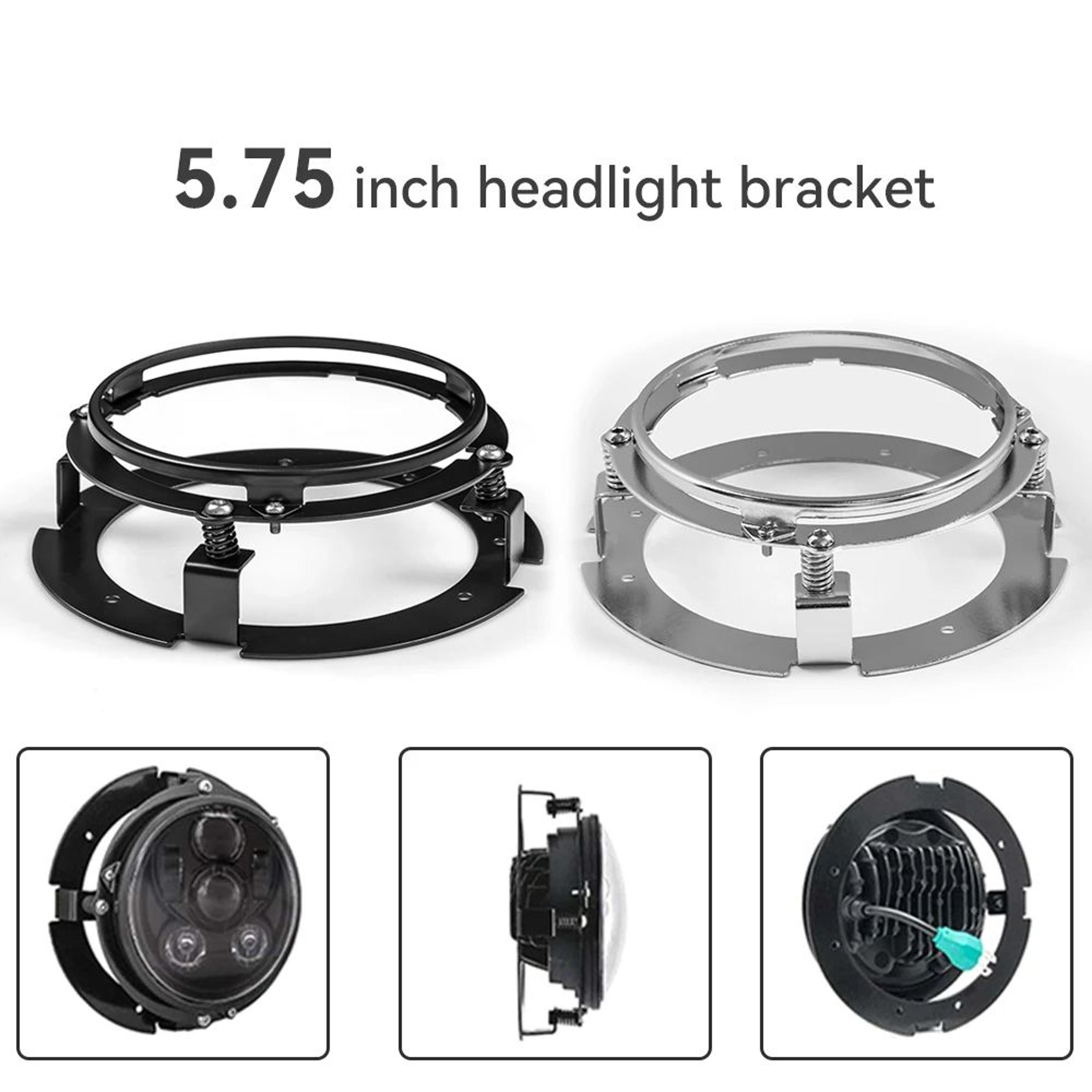 5.75 in headlight housing – metal mounting bucket with screws for round led projector headlamp on motorcycles and cars