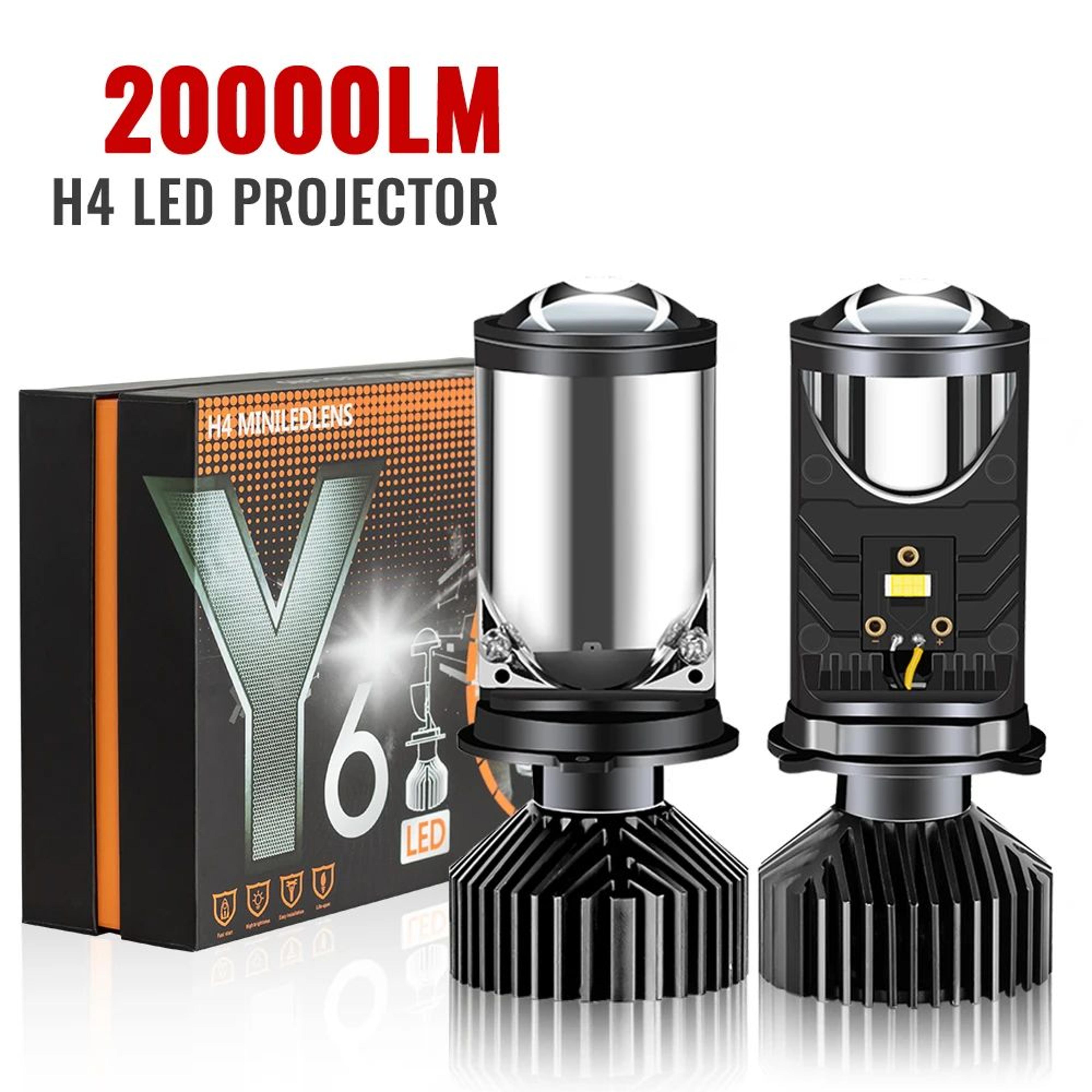h4 led projector headlight bulbs – 12v high/low beam pair with cooling fan and aluminum body for car lighting upgrades