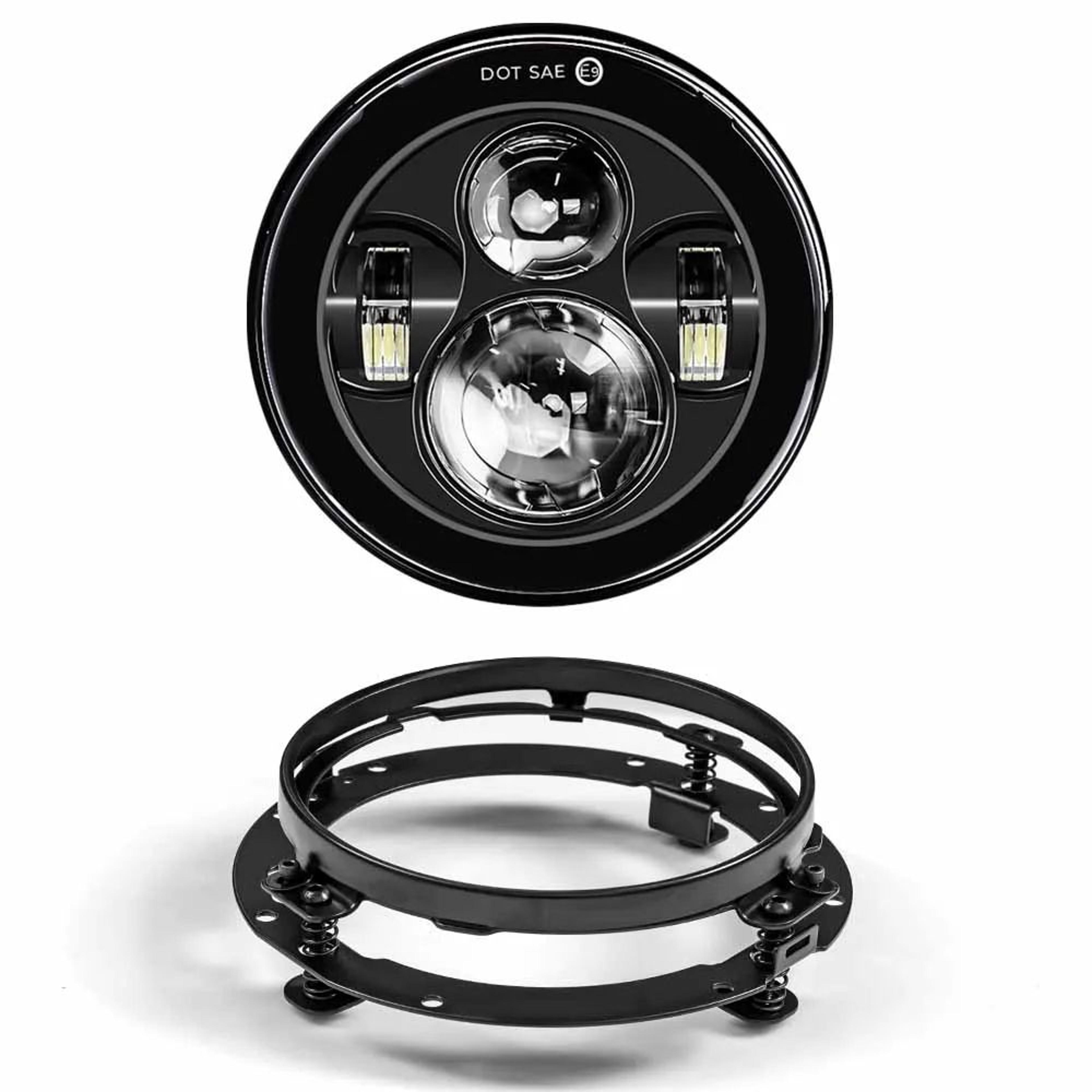 Motorcycle LED Headlight Kit  7 In HighLow Beam Headlamp With 45 In Fog Lights  Mounting Ring For T 9
