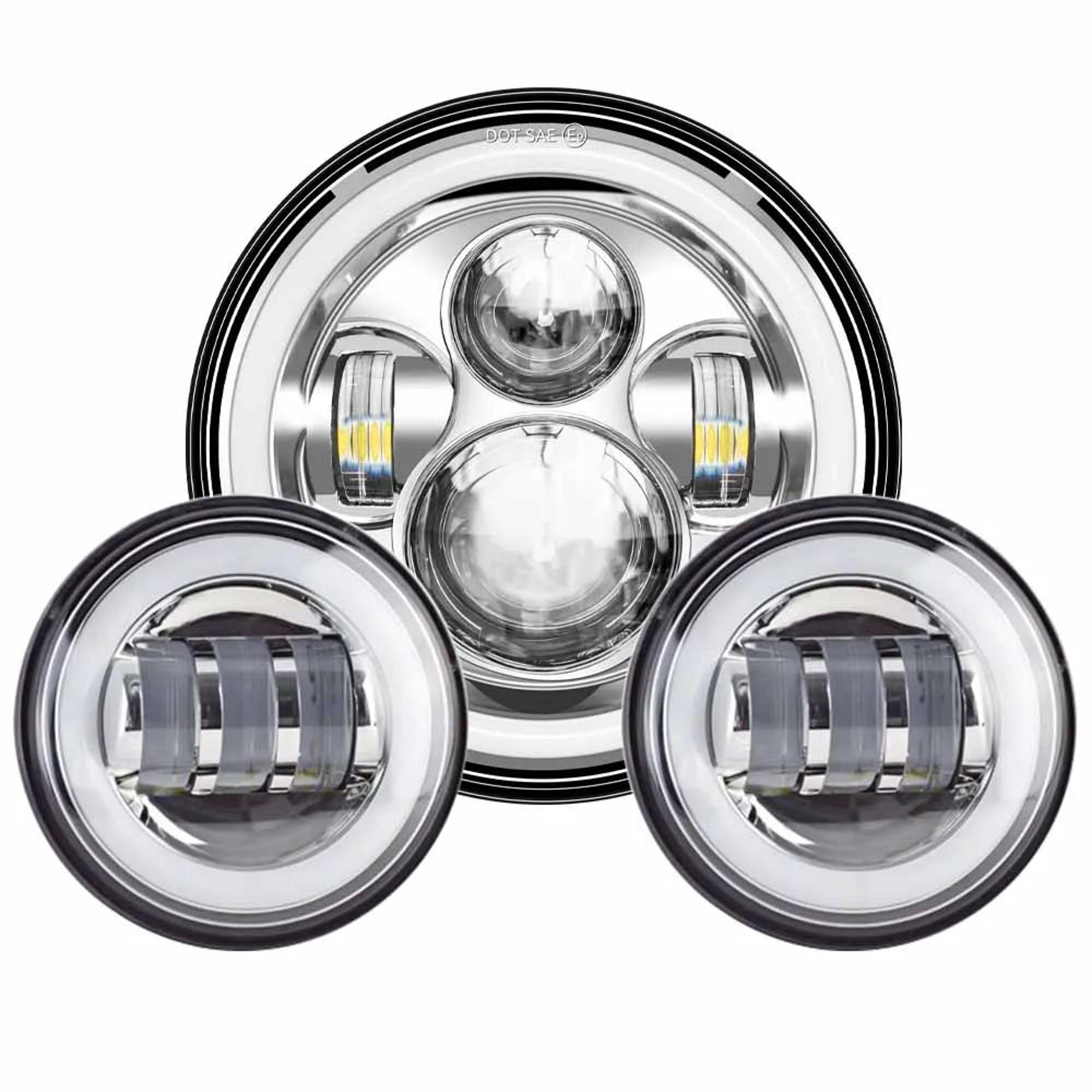 Motorcycle LED Headlight Kit  7 In HighLow Beam Headlamp With 45 In Fog Lights  Mounting Ring For T 10