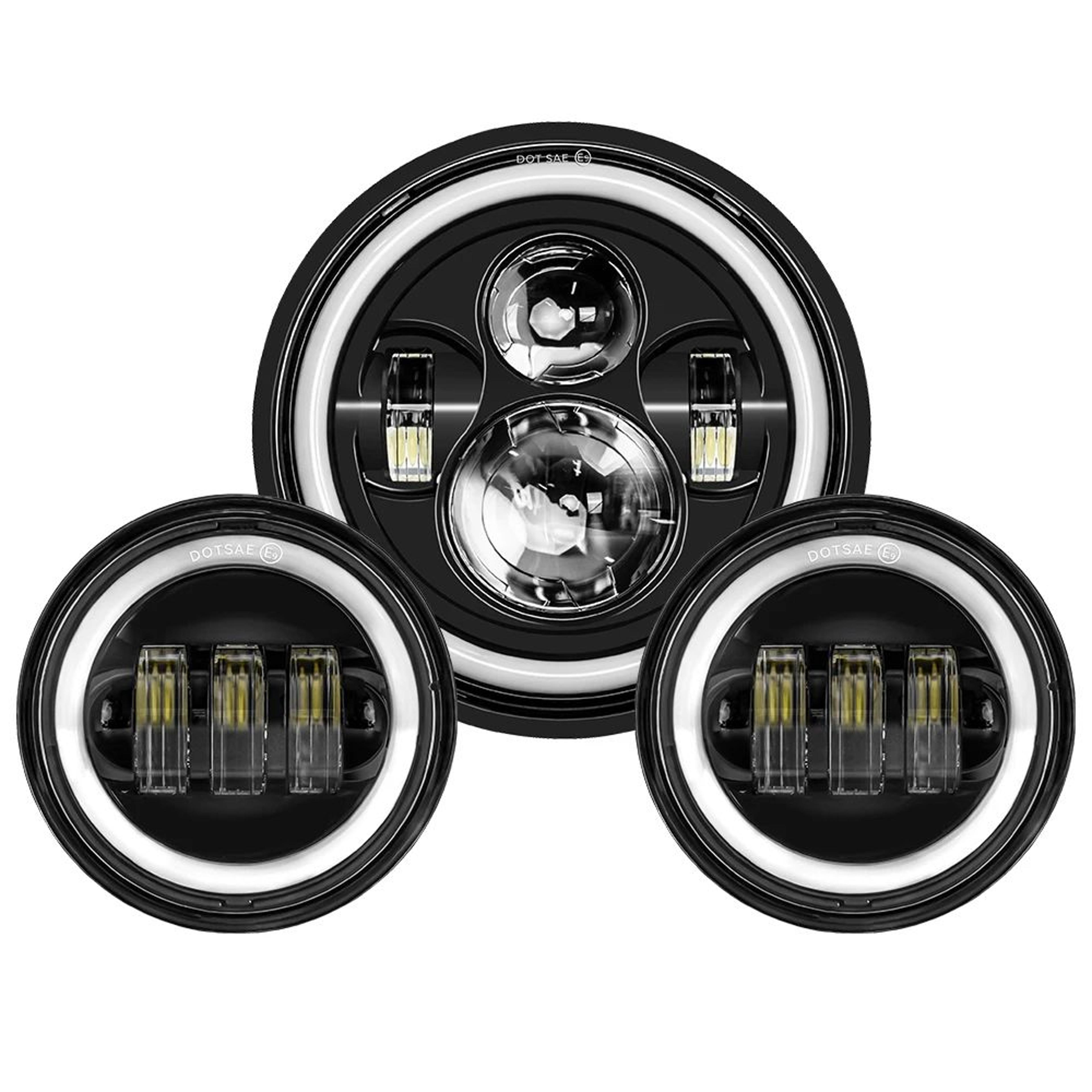 Motorcycle LED Headlight Kit  7 In HighLow Beam Headlamp With 45 In Fog Lights  Mounting Ring For T 13