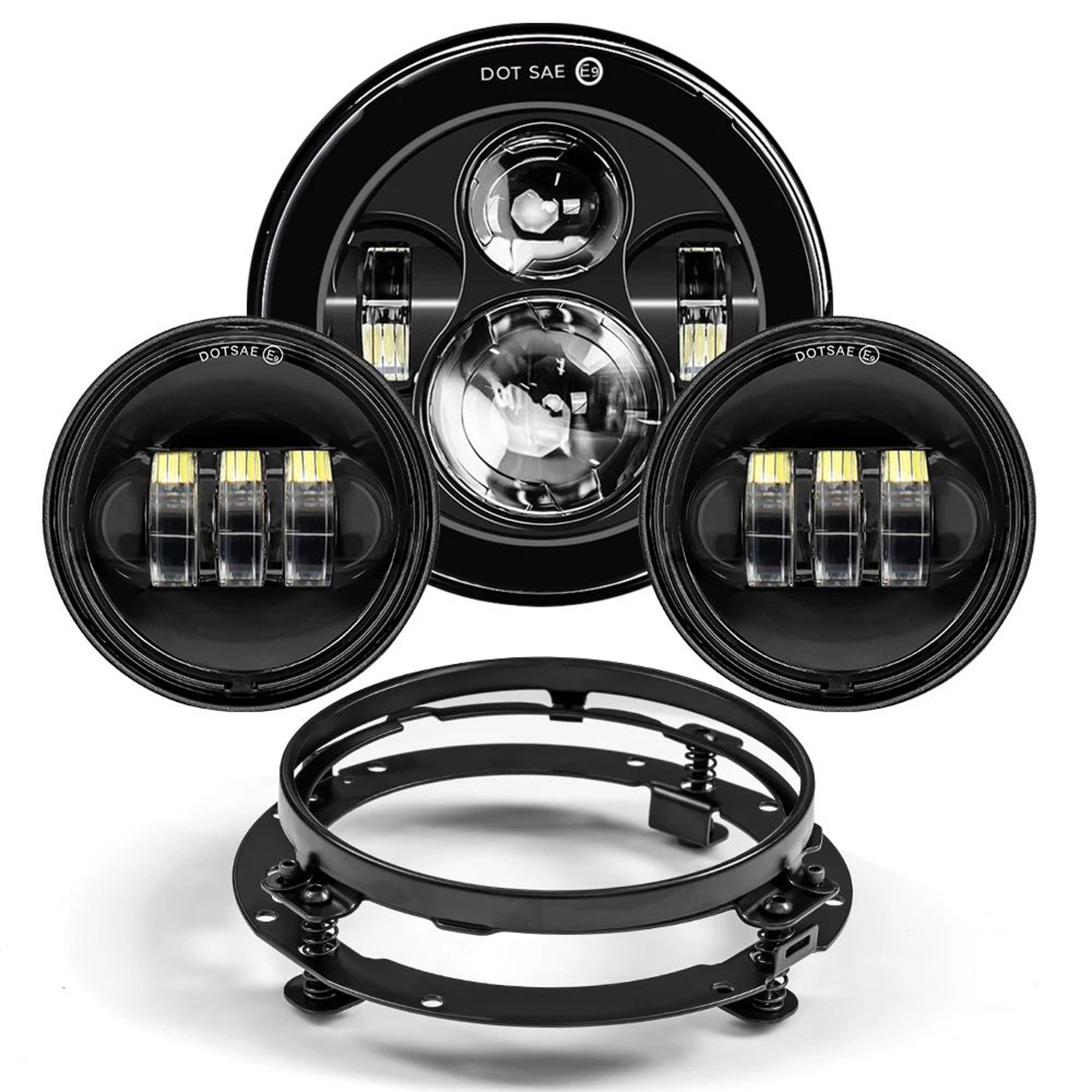 Motorcycle LED Headlight Kit  7 In HighLow Beam Headlamp With 45 In Fog Lights  Mounting Ring For T 16