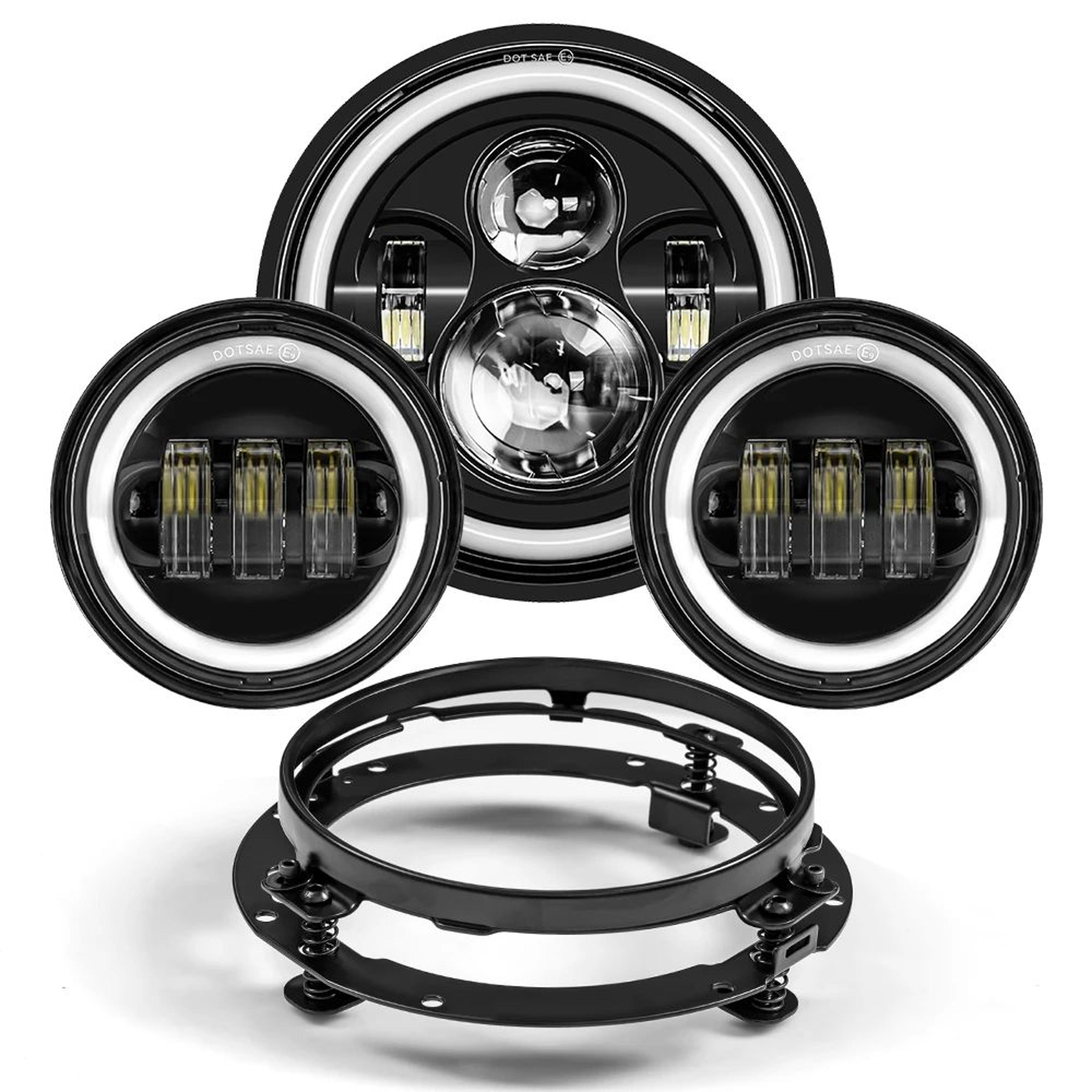 Motorcycle LED Headlight Kit  7 In HighLow Beam Headlamp With 45 In Fog Lights  Mounting Ring For T 17