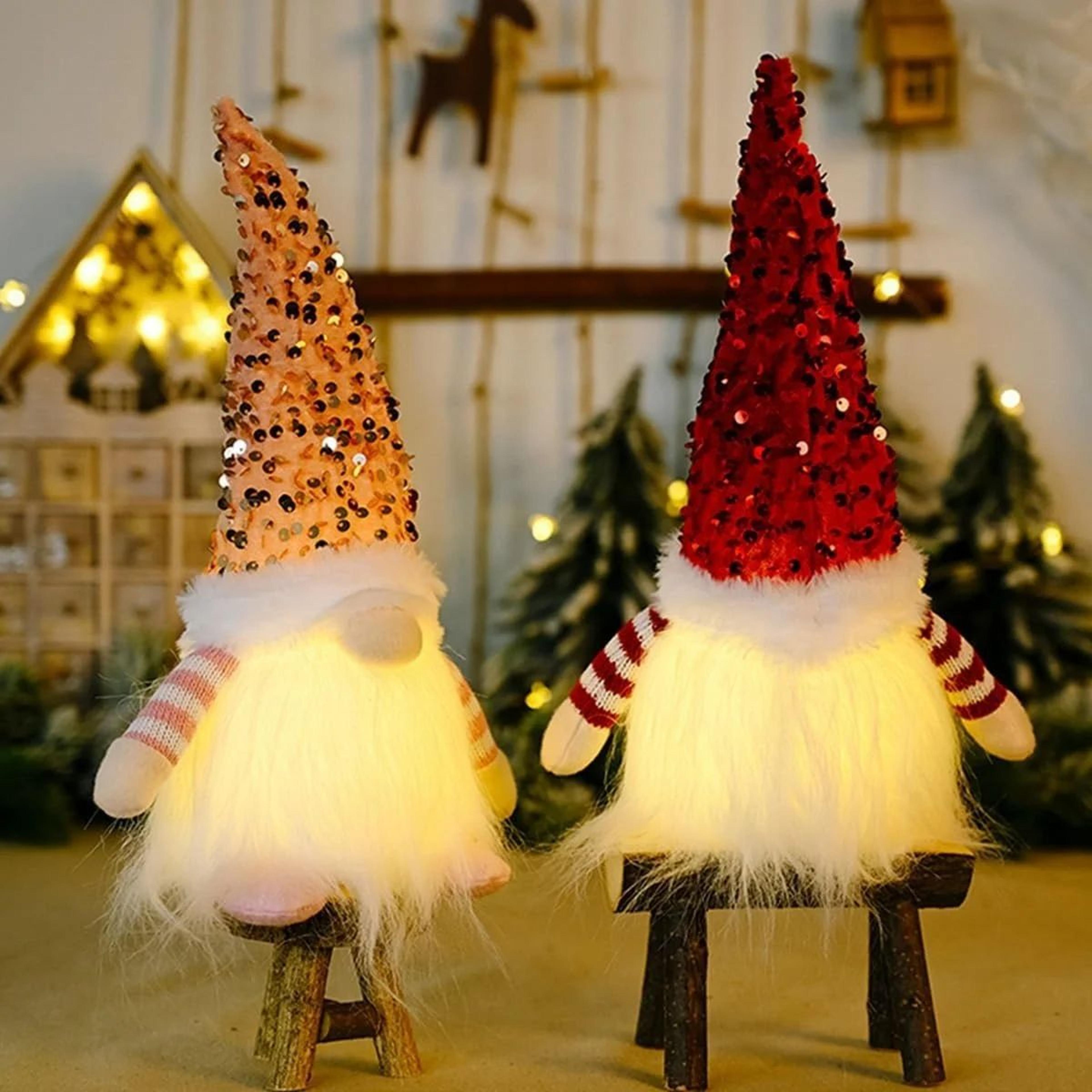 Light Up Christmas Gnome  1181 In Plush Doll With Sequin Hat  Warm LED Glow For Cozy Tabletop Decor 1