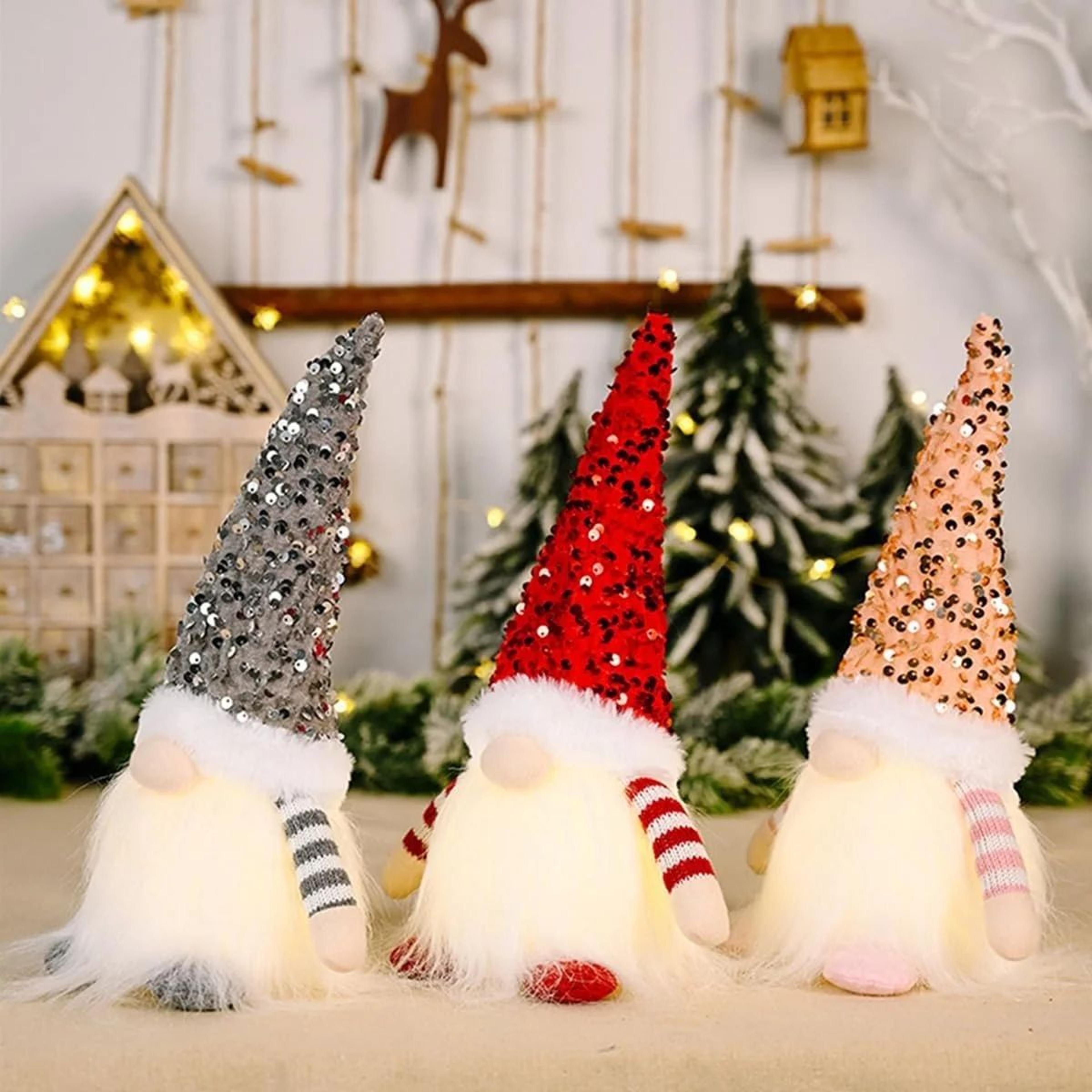 light up christmas gnome – 11.81 in plush doll with sequin hat & warm led glow for cozy tabletop decor & holiday gifts