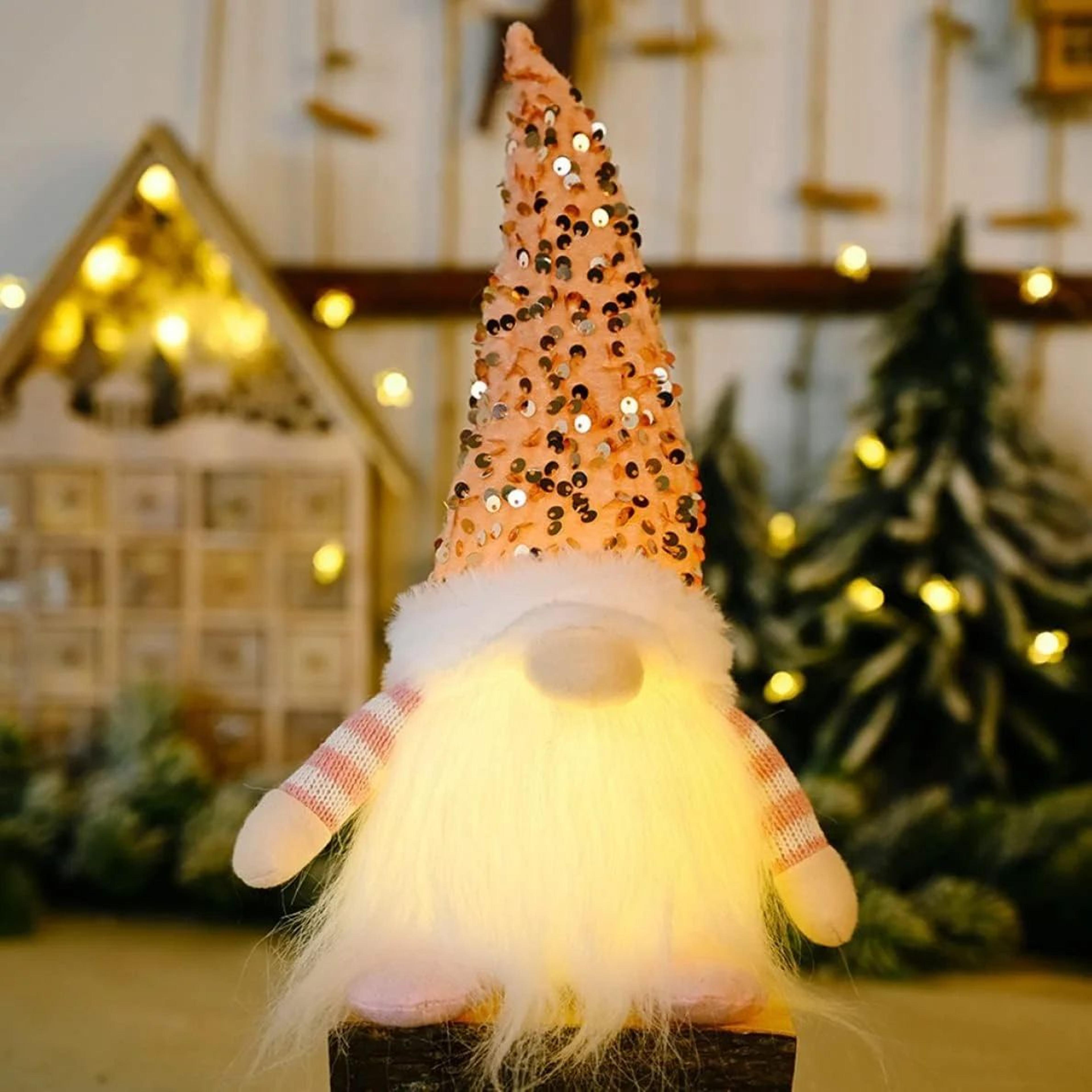 Light Up Christmas Gnome  1181 In Plush Doll With Sequin Hat  Warm LED Glow For Cozy Tabletop Decor 7
