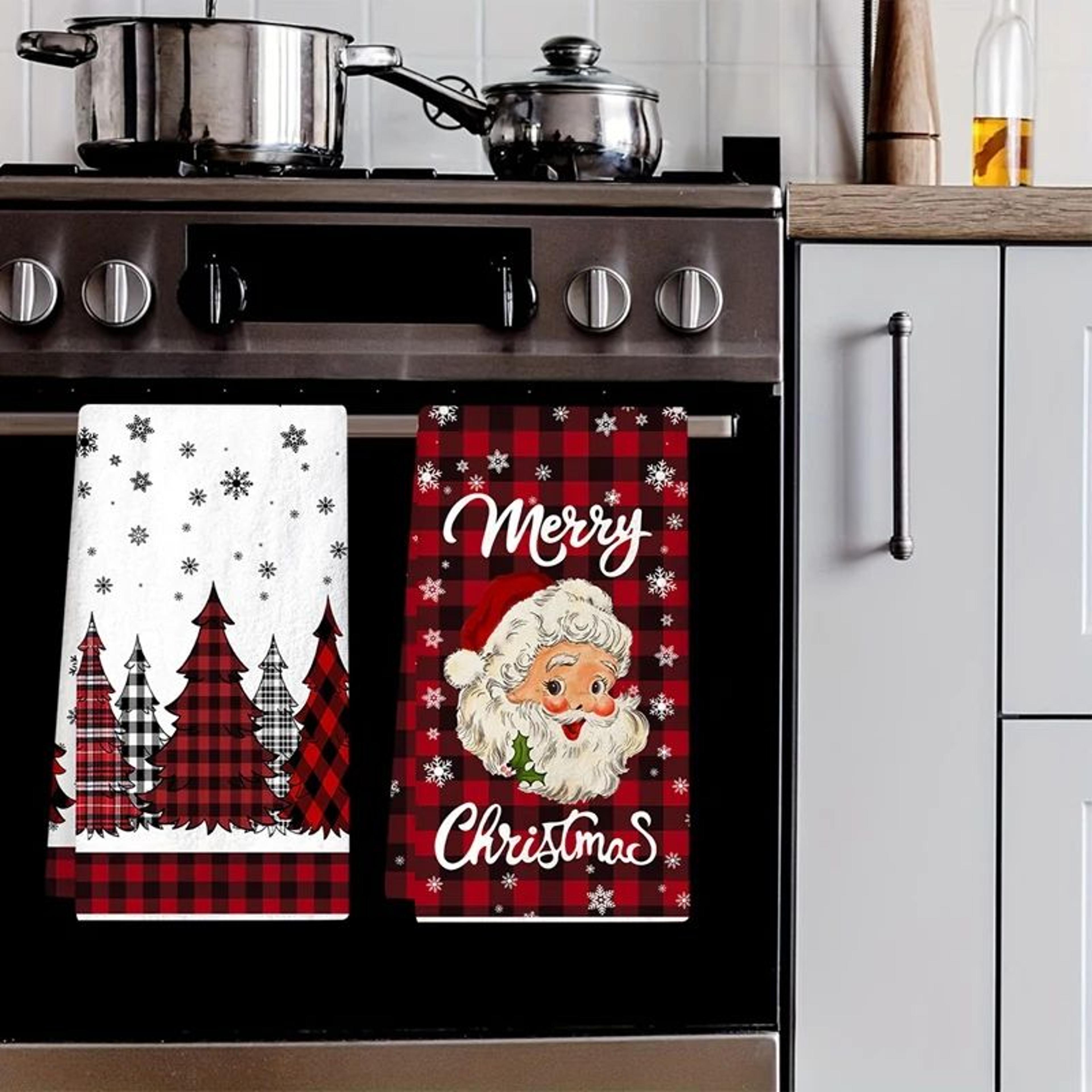 Christmas Kitchen Towels  2pcs Santa Claus Dish Towel Set For Festive Home Displays Holiday Hosting 1