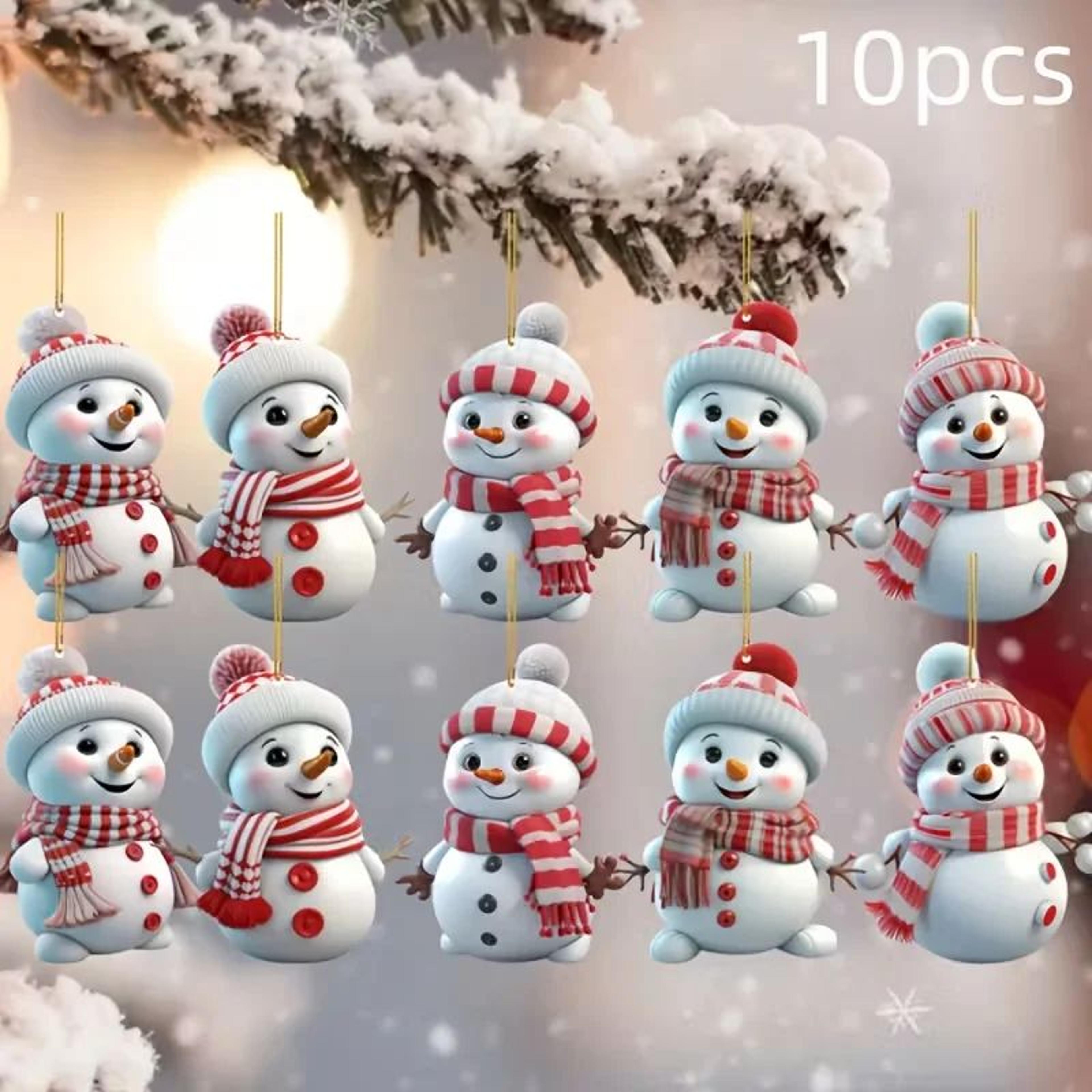 christmas snowman hanging ornaments – 10pcs acrylic pendants for festive car mirror accents, tree decorating & gifting