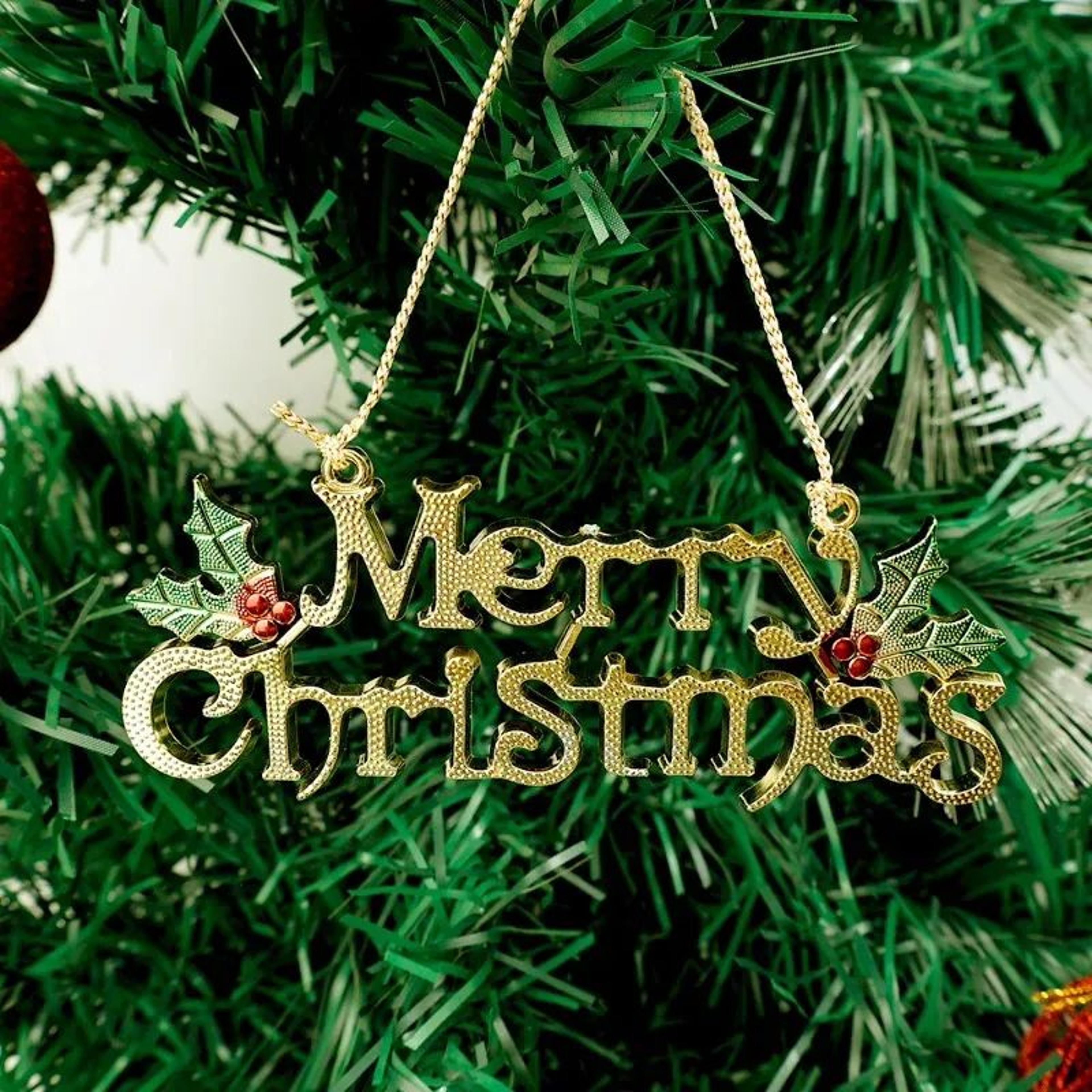 Merry Christmas Letter Sign  Golden Holiday Greeting With Red Berries  Green Leaves For Festive Hom 2