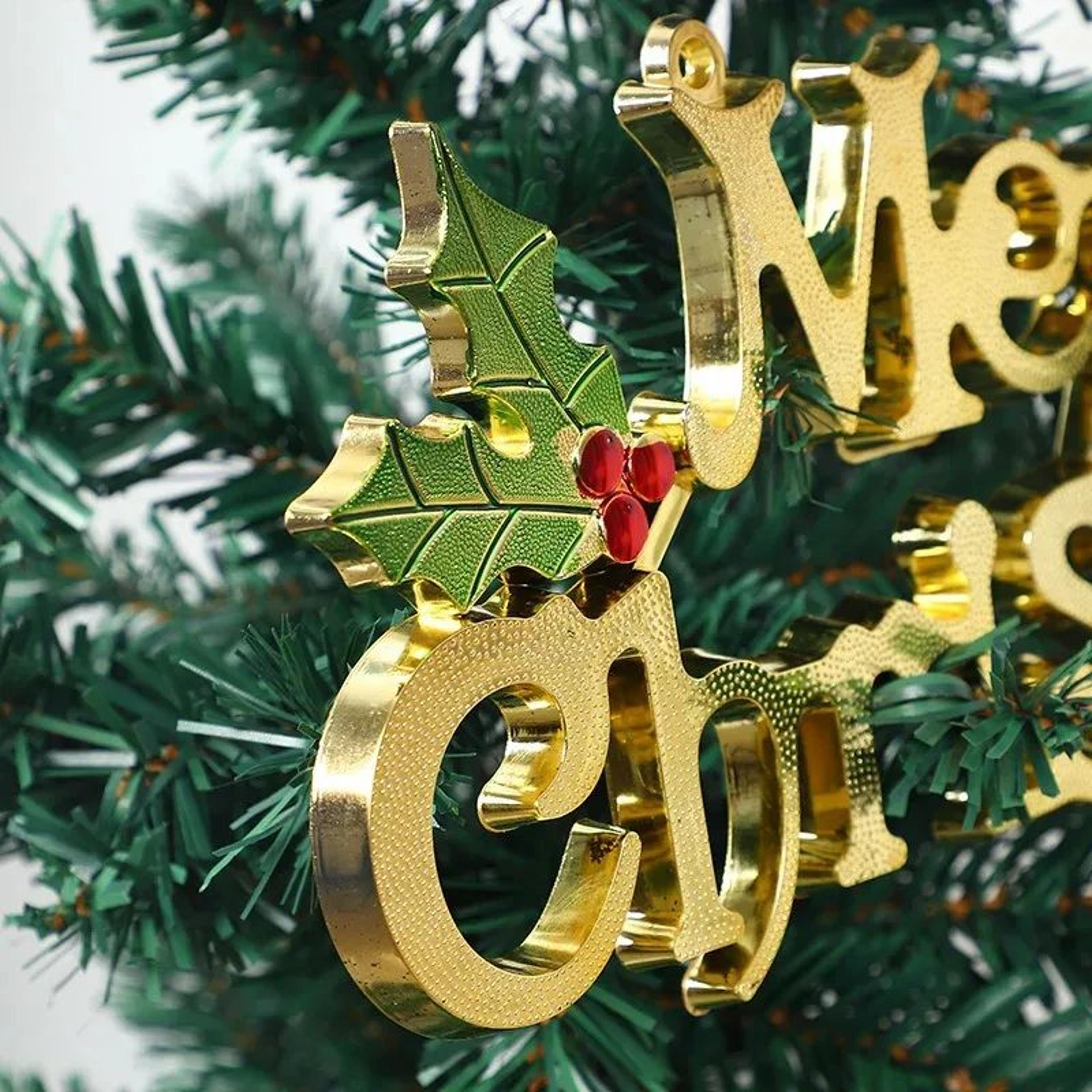 Merry Christmas Letter Sign  Golden Holiday Greeting With Red Berries  Green Leaves For Festive Hom 4