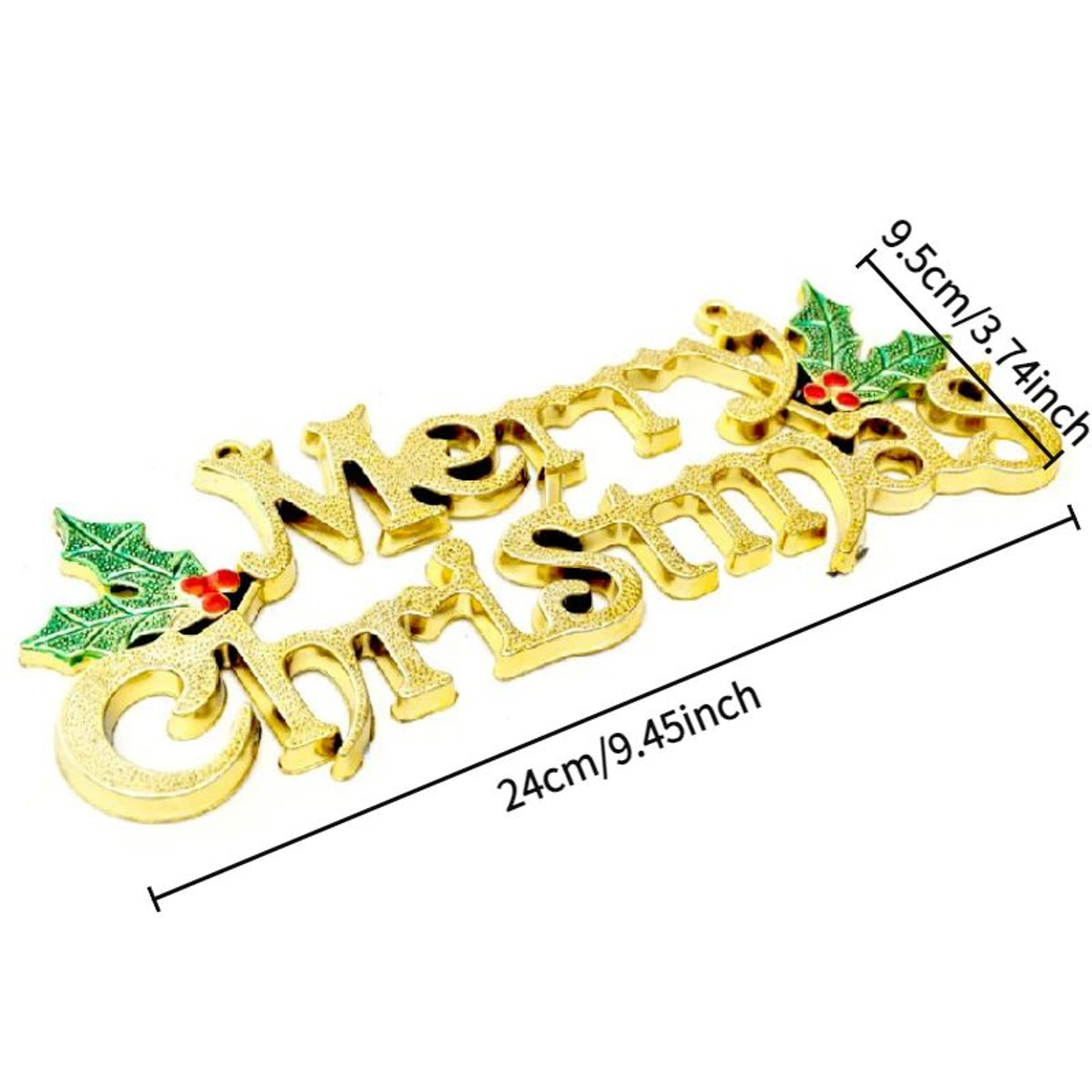 Merry Christmas Letter Sign  Golden Holiday Greeting With Red Berries  Green Leaves For Festive Hom 5