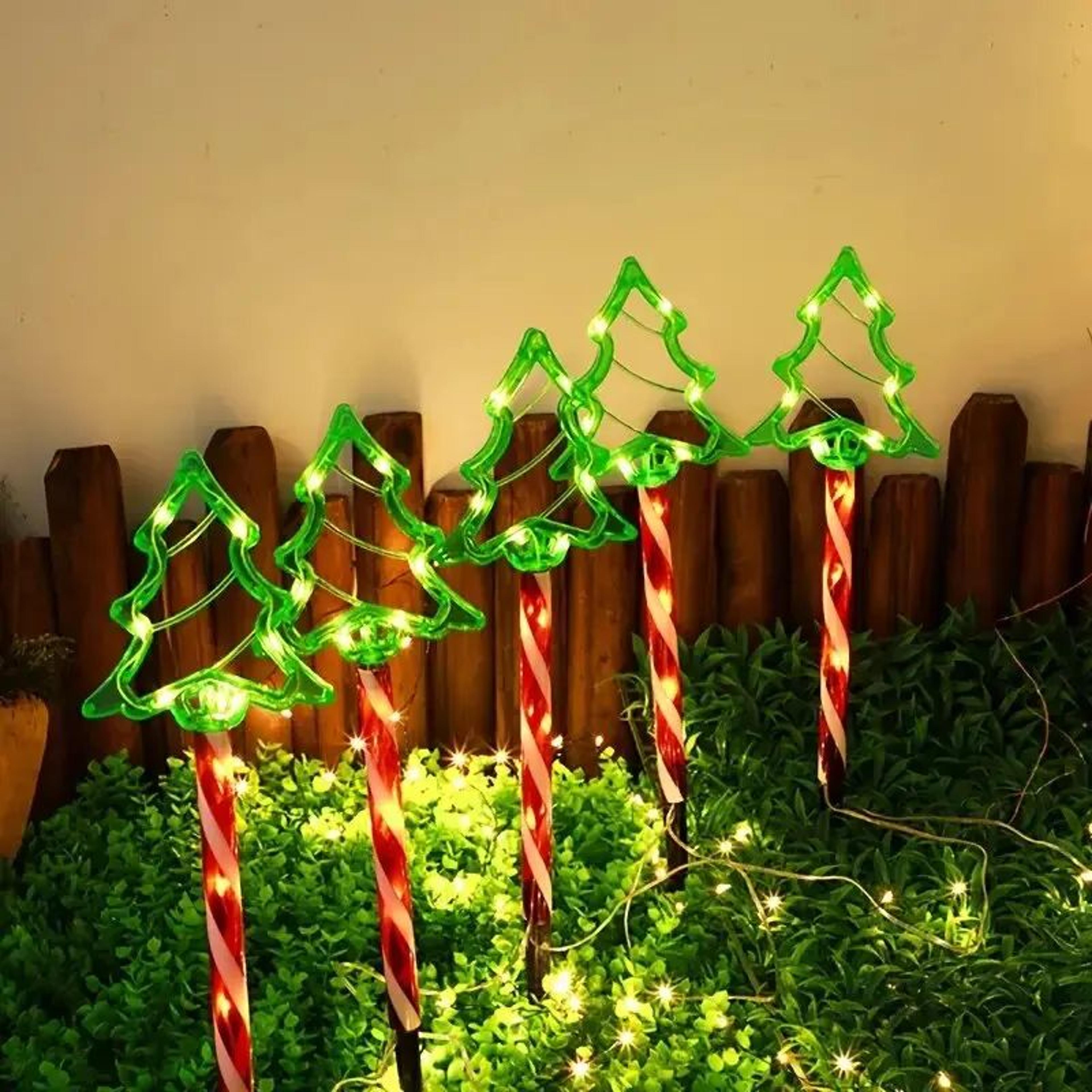 Solar Christmas Stake Lights  5pcs Candy Tree Garden Decorations With Warm White LEDs  Auto Night L 2