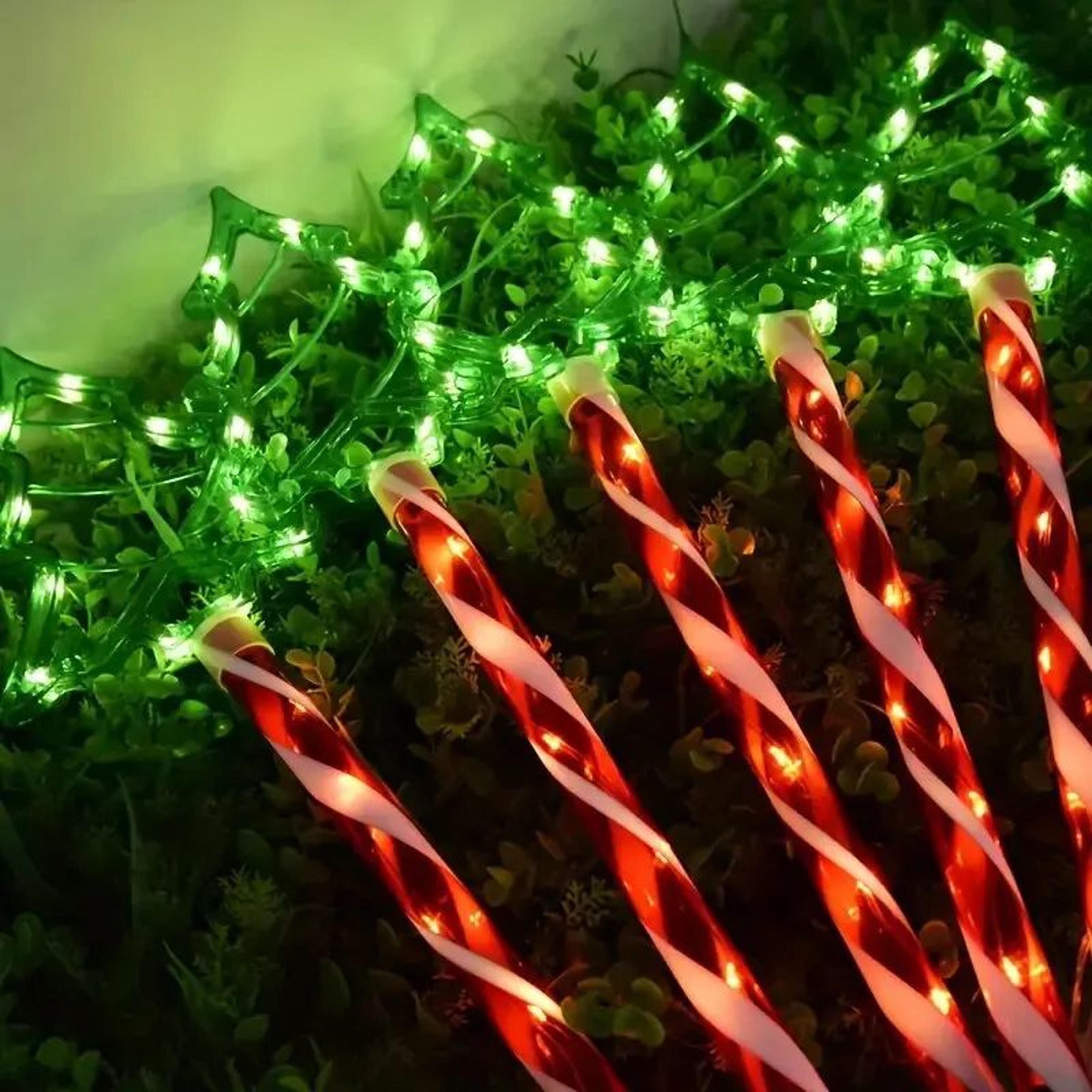 Solar Christmas Stake Lights  5pcs Candy Tree Garden Decorations With Warm White LEDs  Auto Night L 1