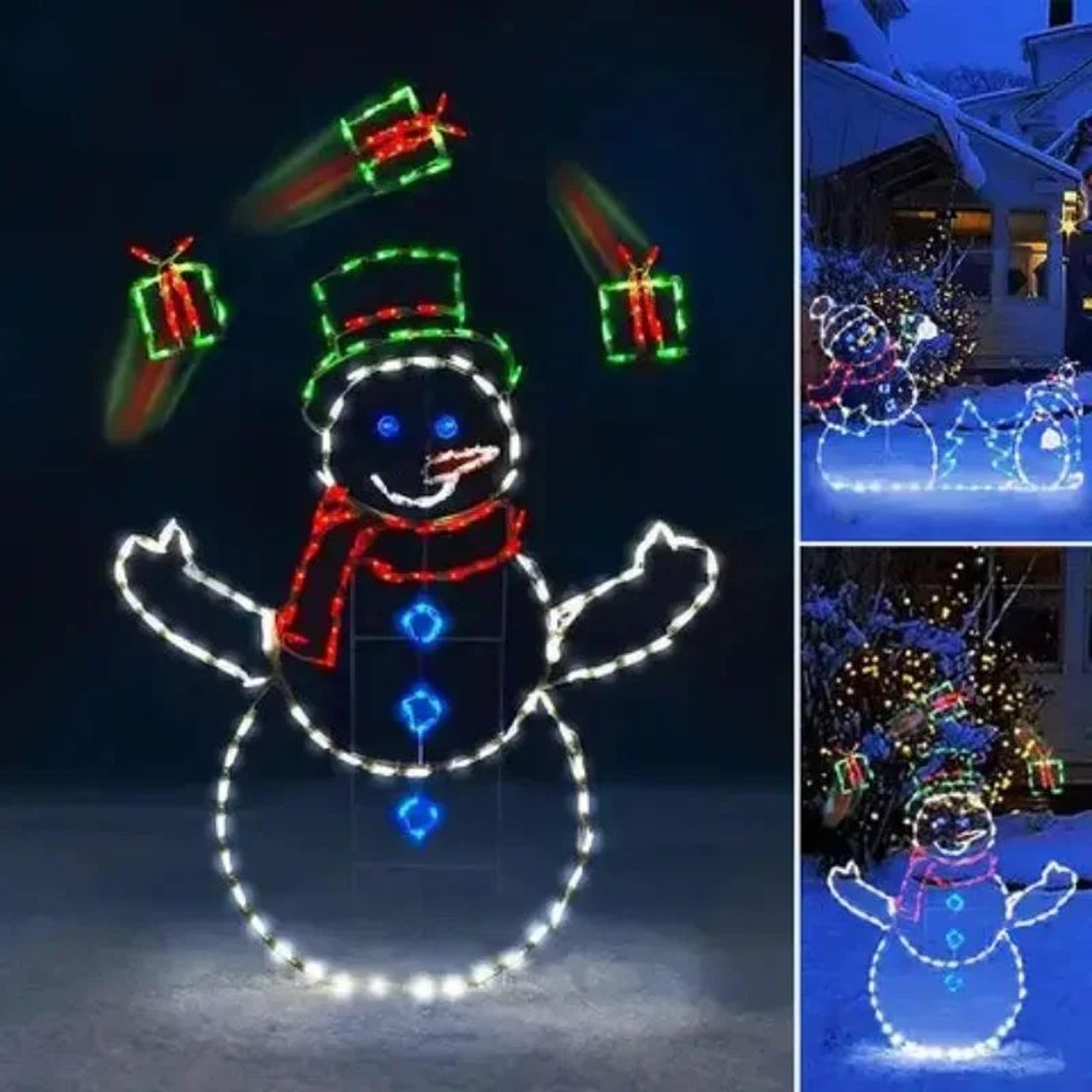 Animated Christmas Snowman Lights  195 LED Snowball Fight Display With Penguin  Ground Stakes For F 5
