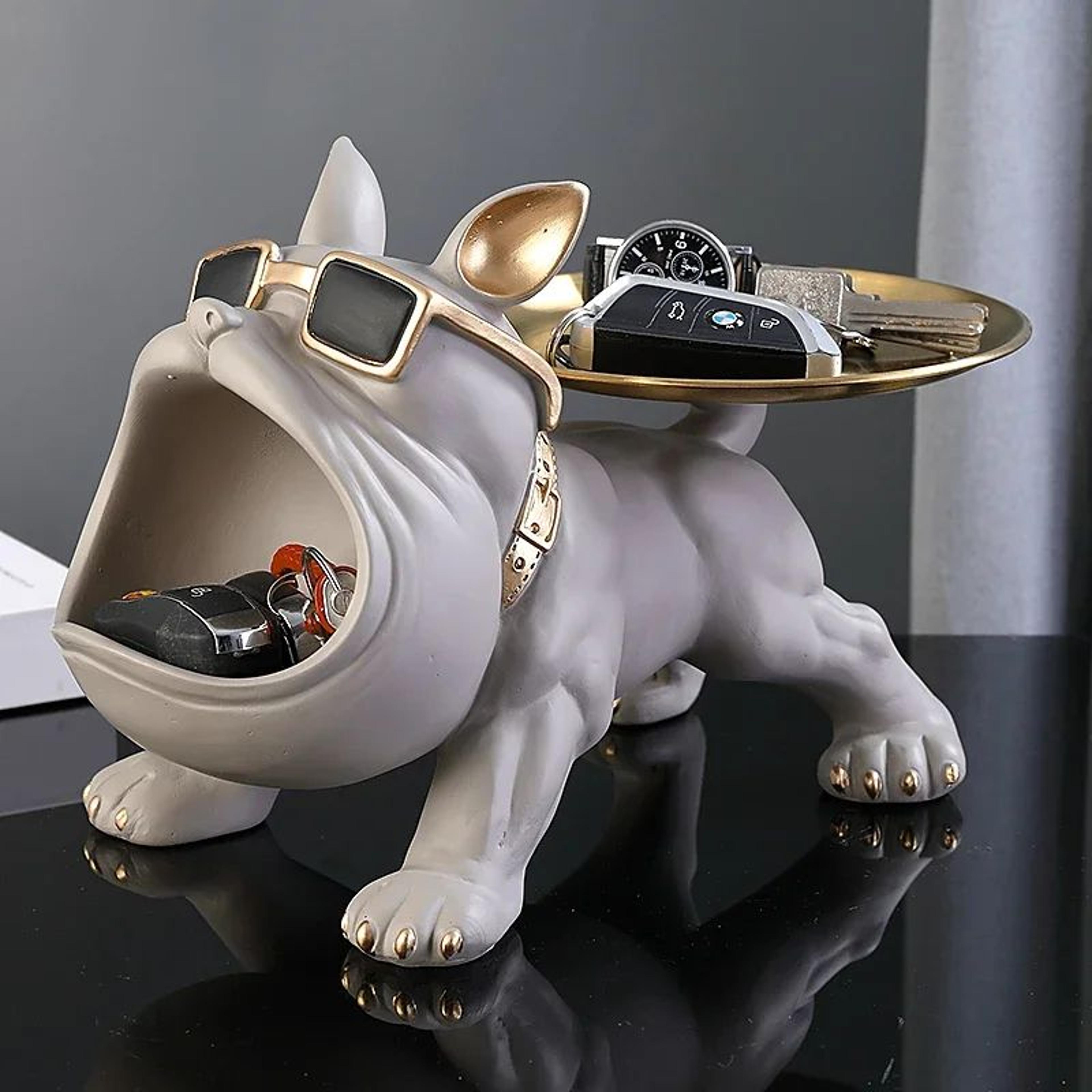 Bulldog Statue Storage Box  Resin Dog Figurine Organizer For Keys Phones Remotes  Candy With Decora 1