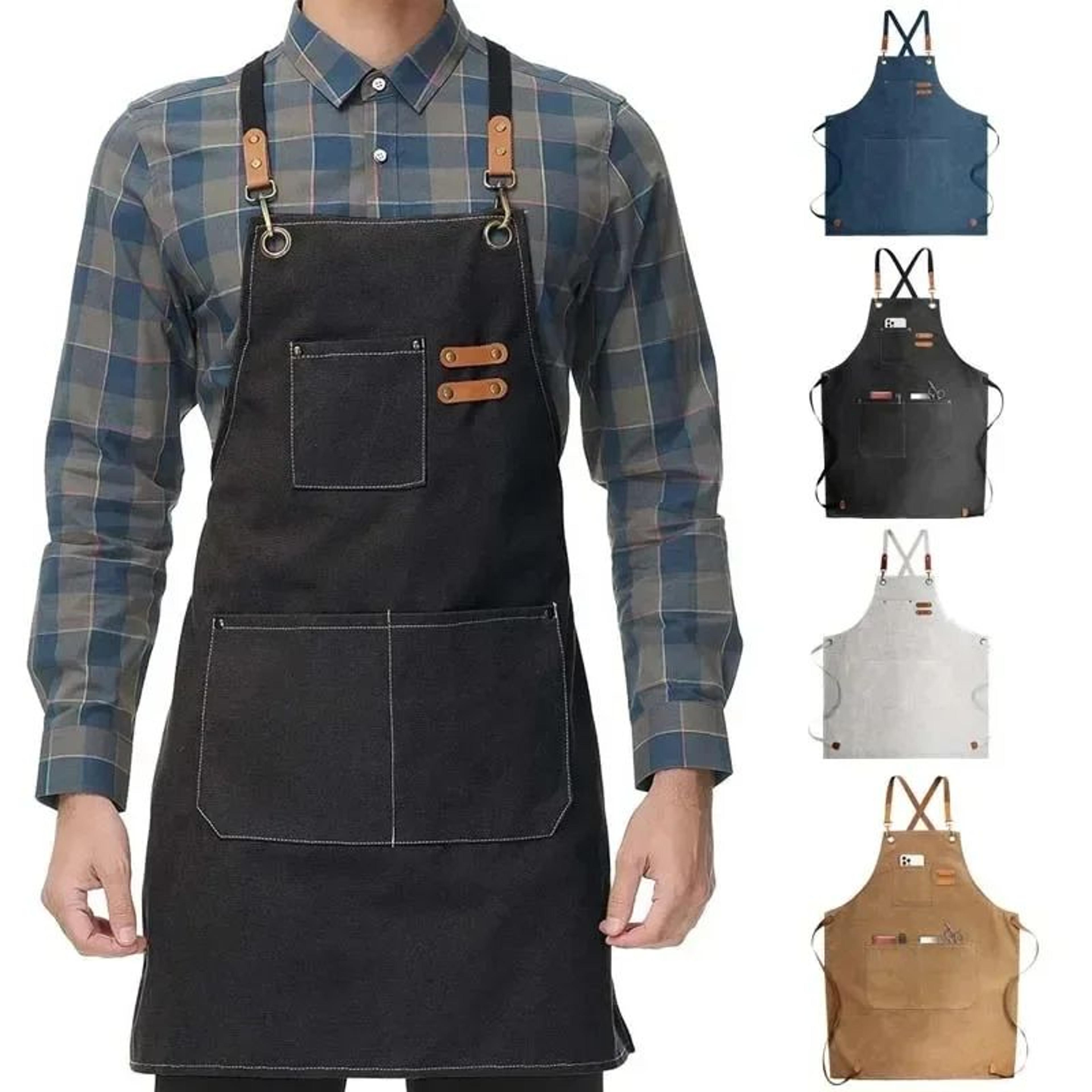canvas kitchen apron – oilproof waterproof cooking & work apron with tool pockets for men, women, cafes and home chefs