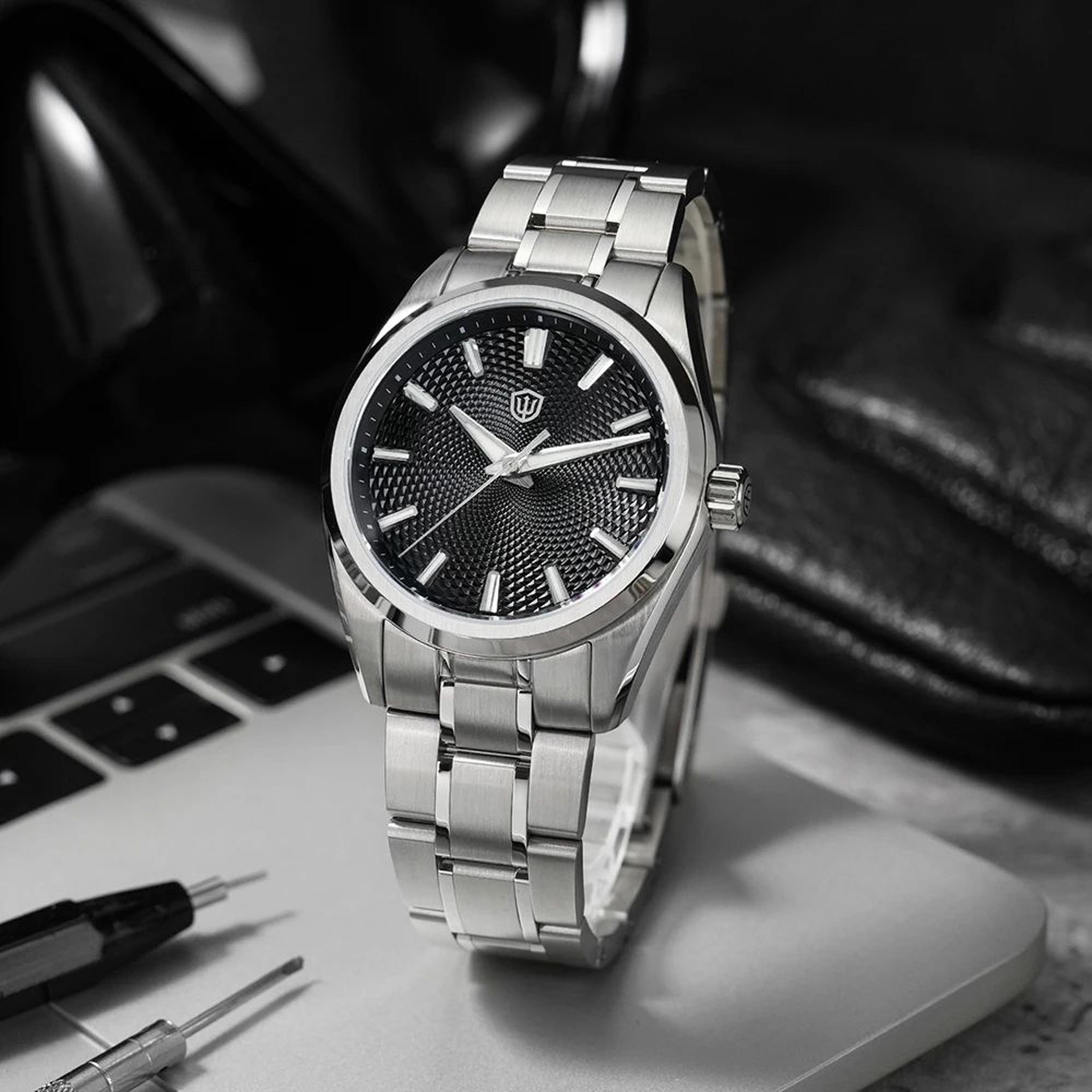 Mens Quartz Watch  VH31 Sweep Seconds Guilloche Dial And Sapphire Crystal With Blue Lume And 328ft  1