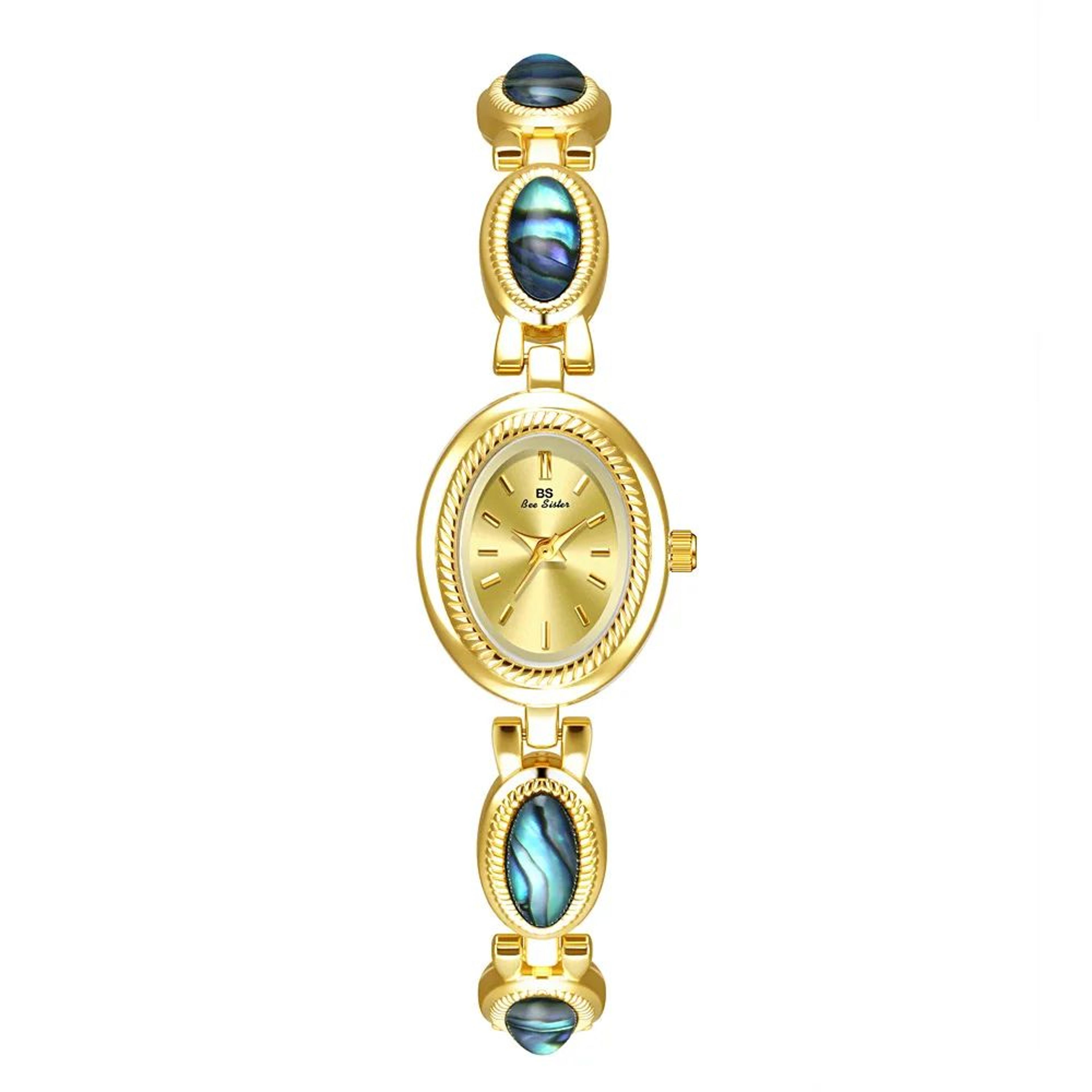 Womens Vintage Quartz Watch  GoldTone Bracelet With Colorful Shell Detail For Elegant Dress Styling 5