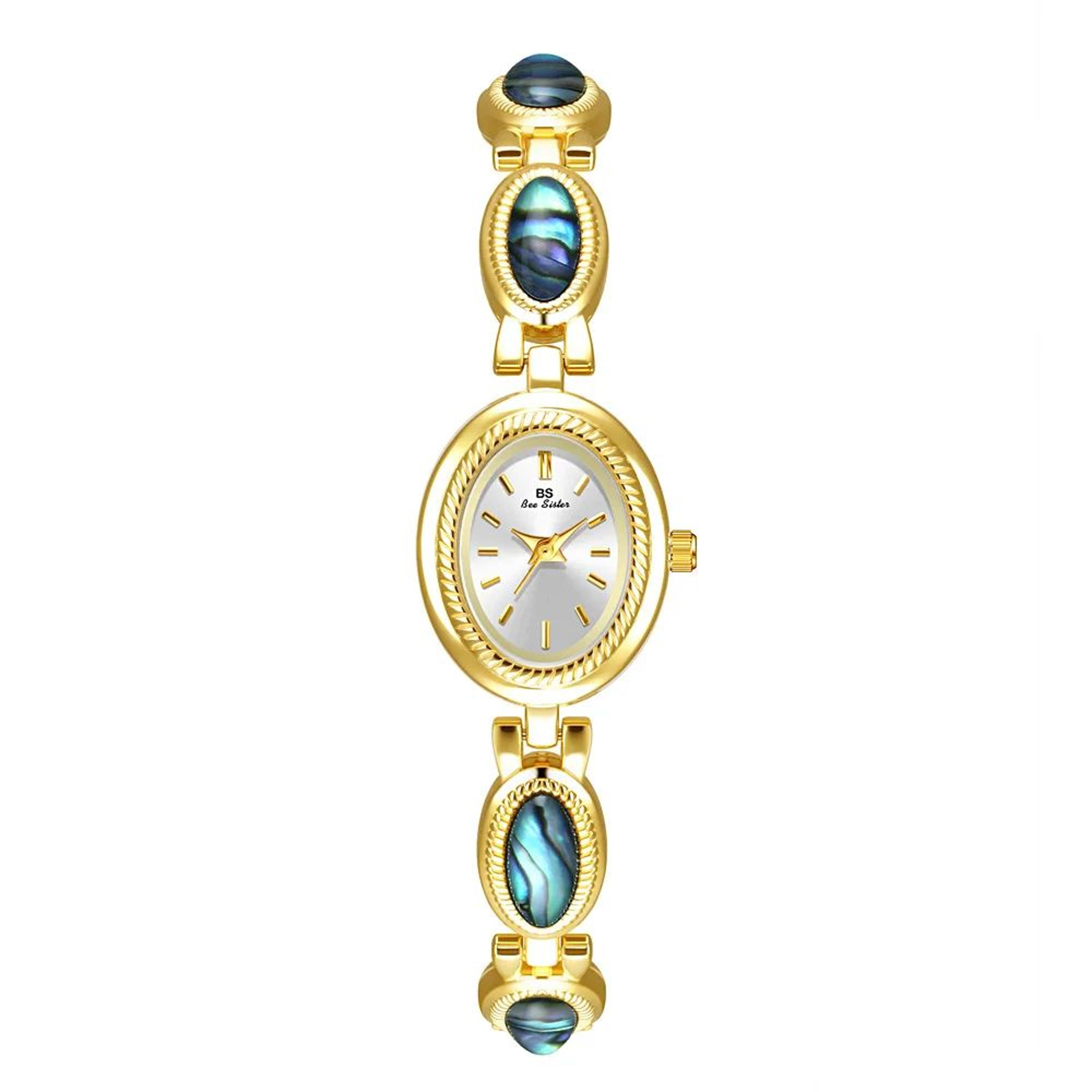 Womens Vintage Quartz Watch  GoldTone Bracelet With Colorful Shell Detail For Elegant Dress Styling 7