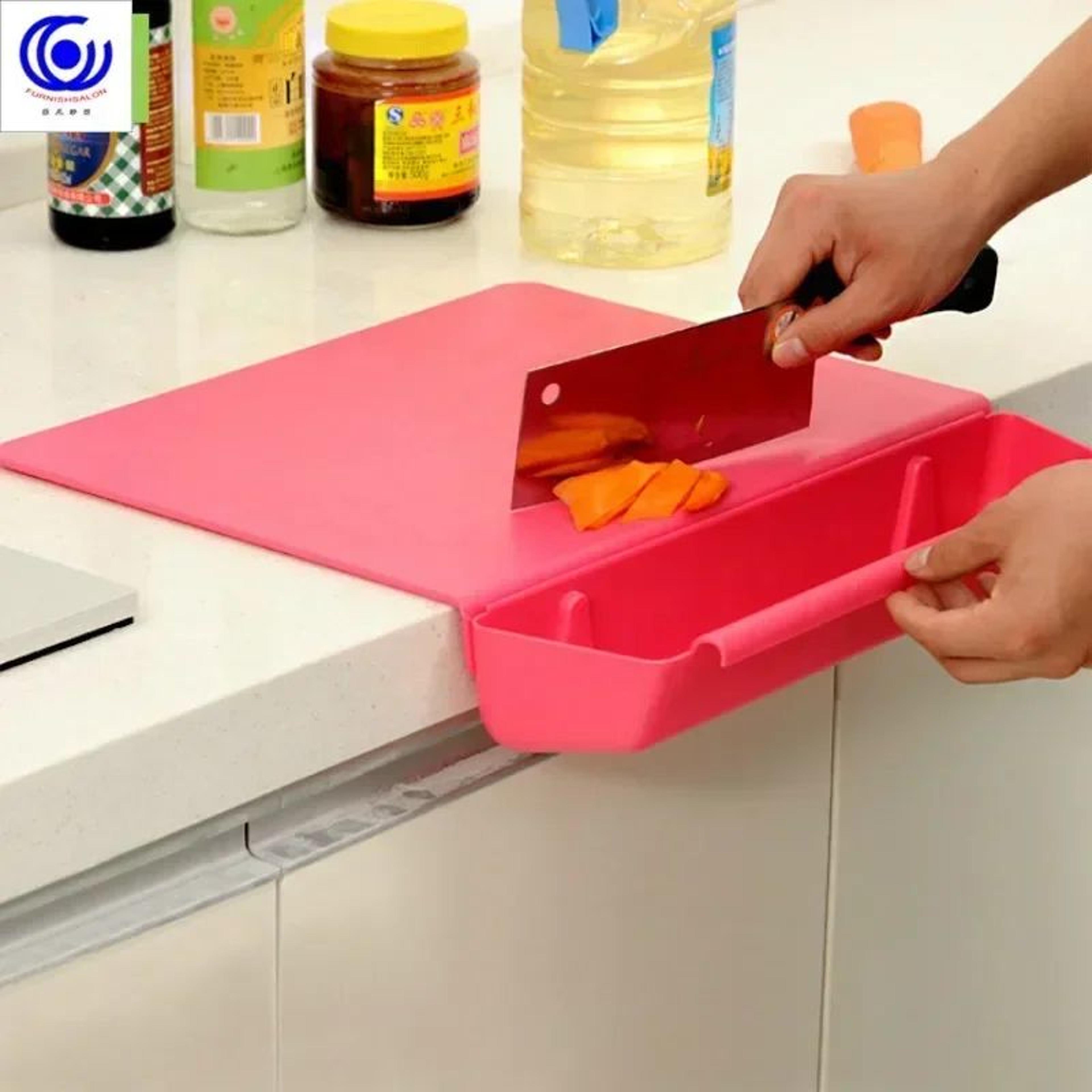 cutting board with storage basket – sturdy pp prep surface with detachable tray & non-slip back for fruit & vegetables