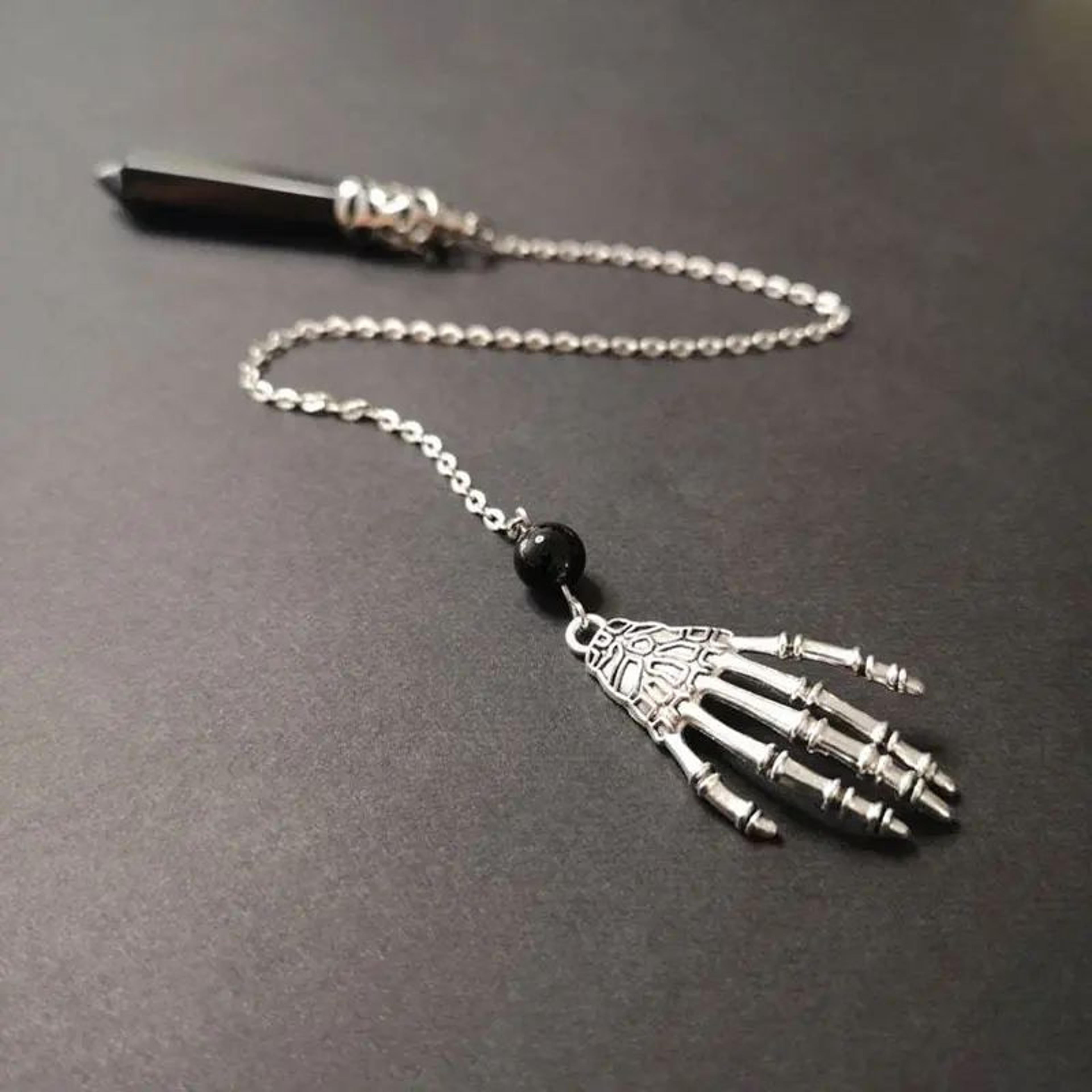 Black Obsidian Pendulum  Natural Stone Pendant With Vintage Gothic Chain For Divination Dowsing  De 2