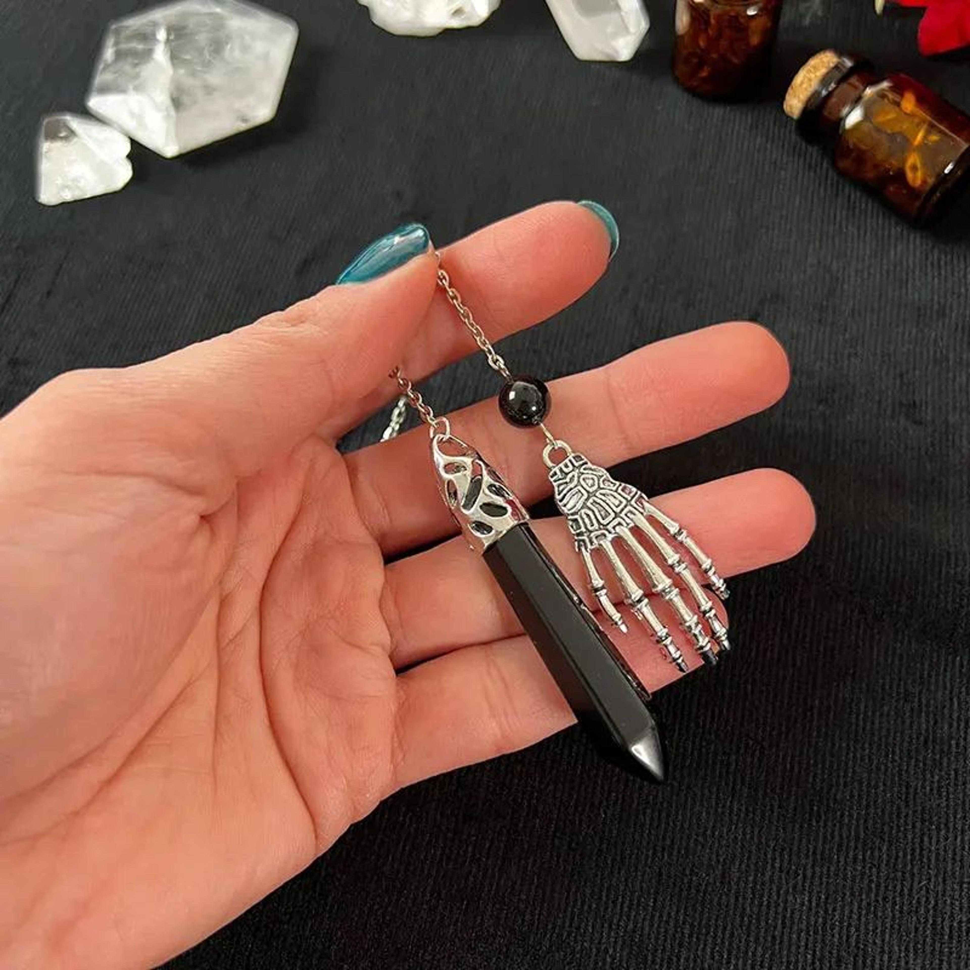 Black Obsidian Pendulum  Natural Stone Pendant With Vintage Gothic Chain For Divination Dowsing  De 1
